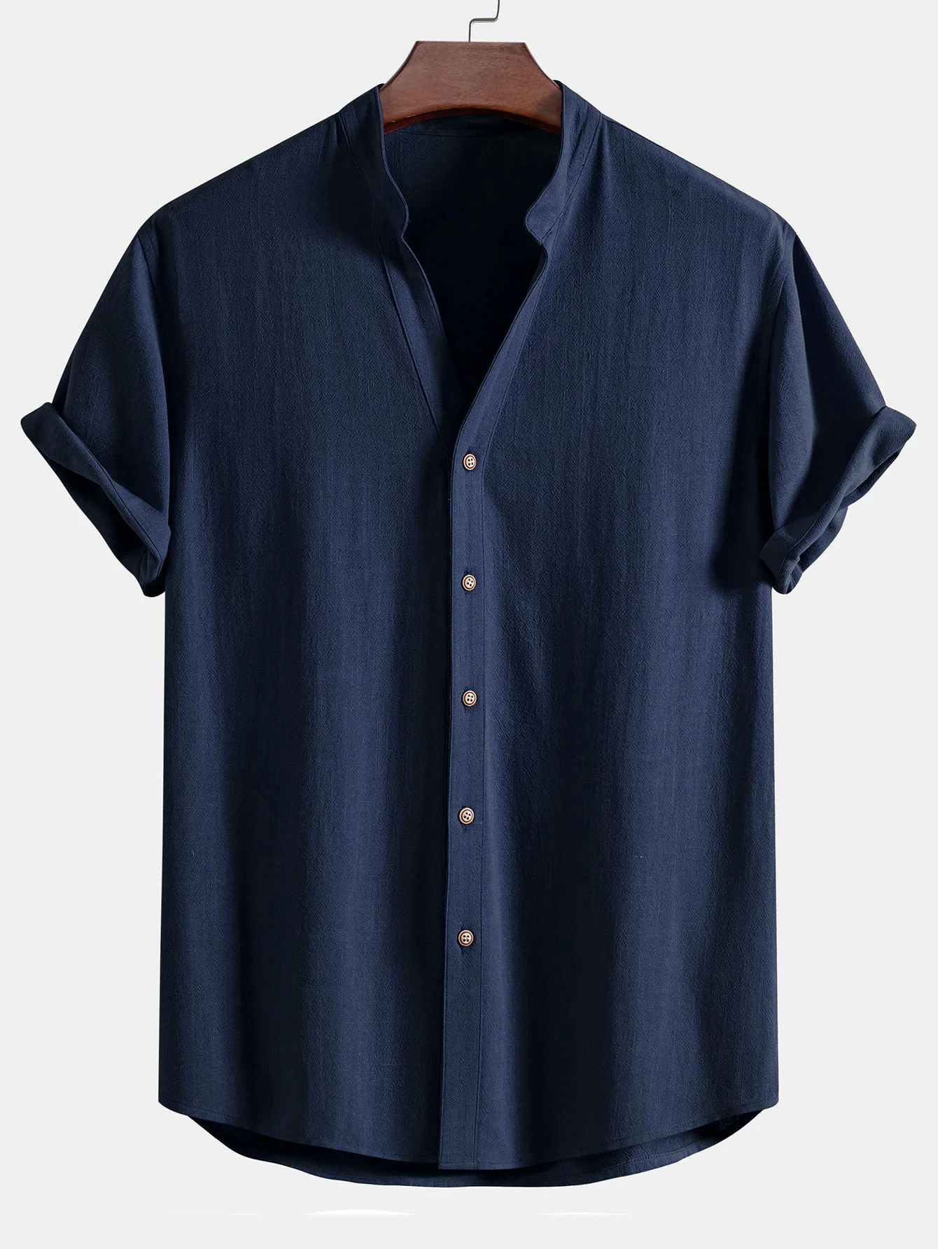 Kurzarm V-Ausschnitt Leinen-Rayon-Mischhemd - Image 4