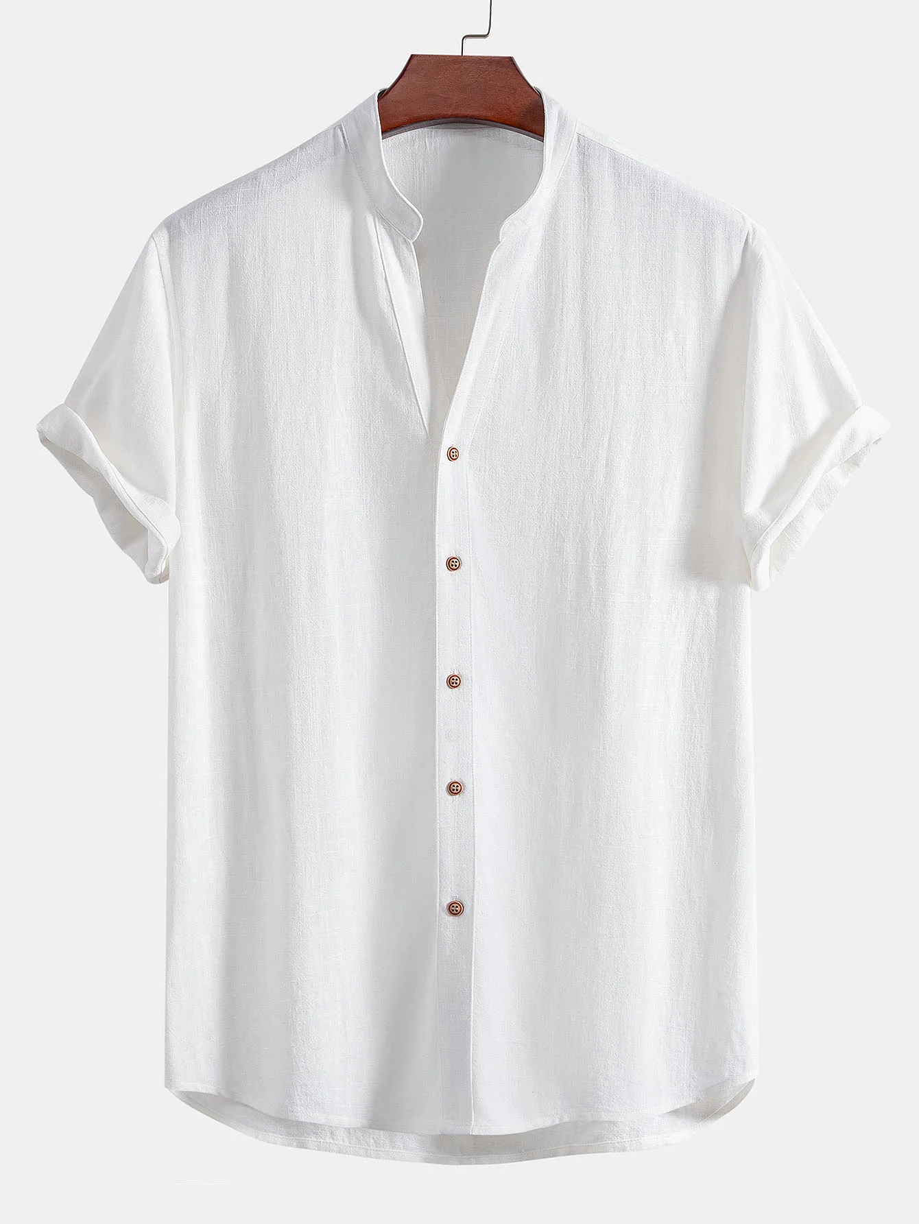 Kurzarm V-Ausschnitt Leinen-Rayon-Mischhemd - Image 5