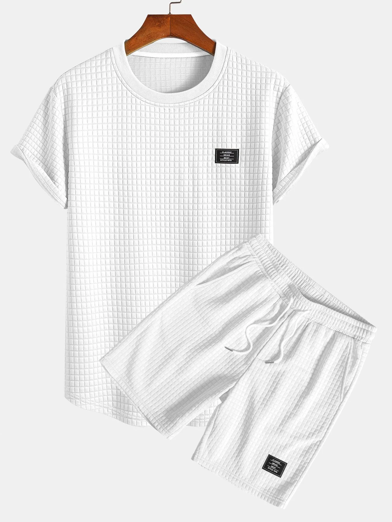 Kurzarm Waffel Arc Saum T-Shirt & Shorts - Image 3
