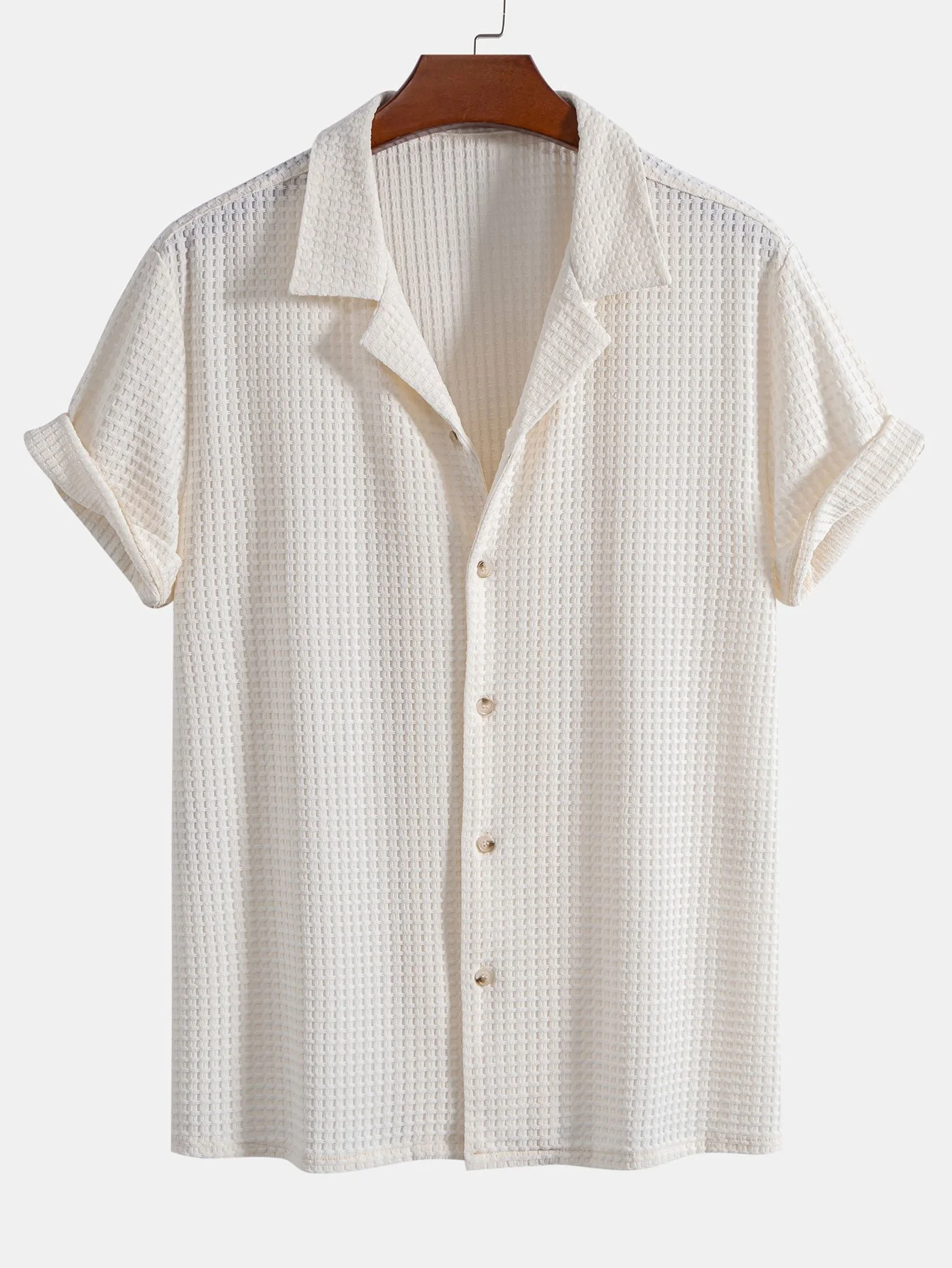 Kurzarm Waffel Cuban Shirt - Image 3