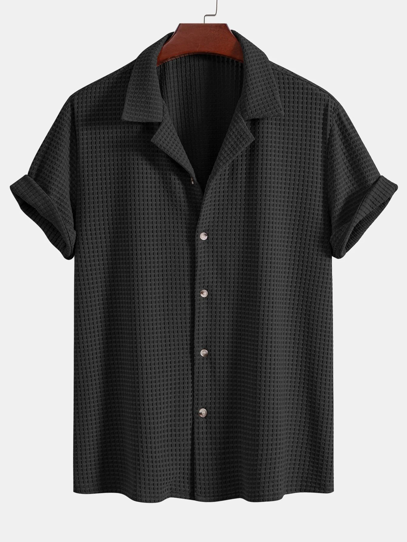 Kurzarm Waffel Cuban Shirt - Image 5