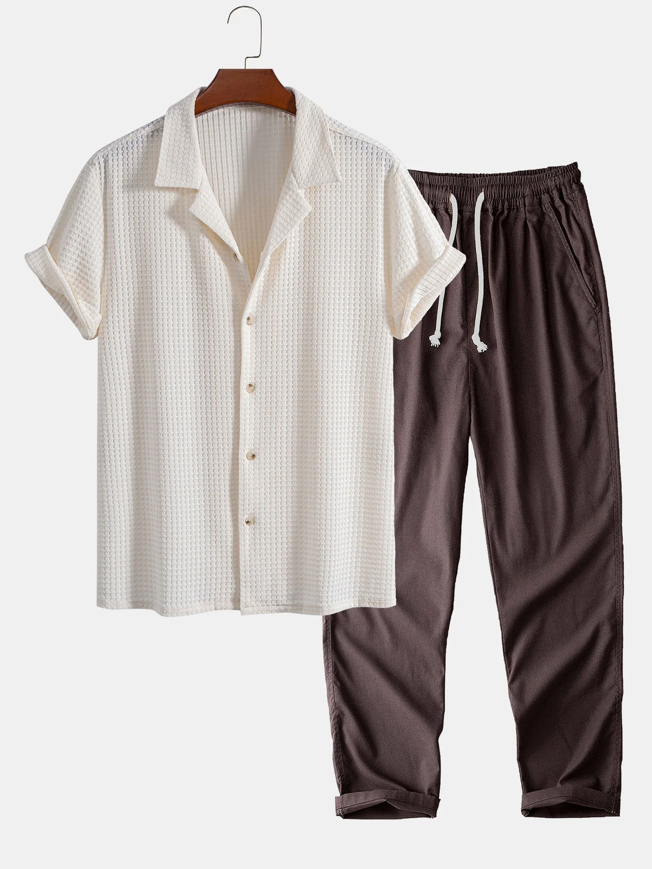 Kurzarm-Waffel-Cuban-Shirt & gerade Leinenhose - Image 2