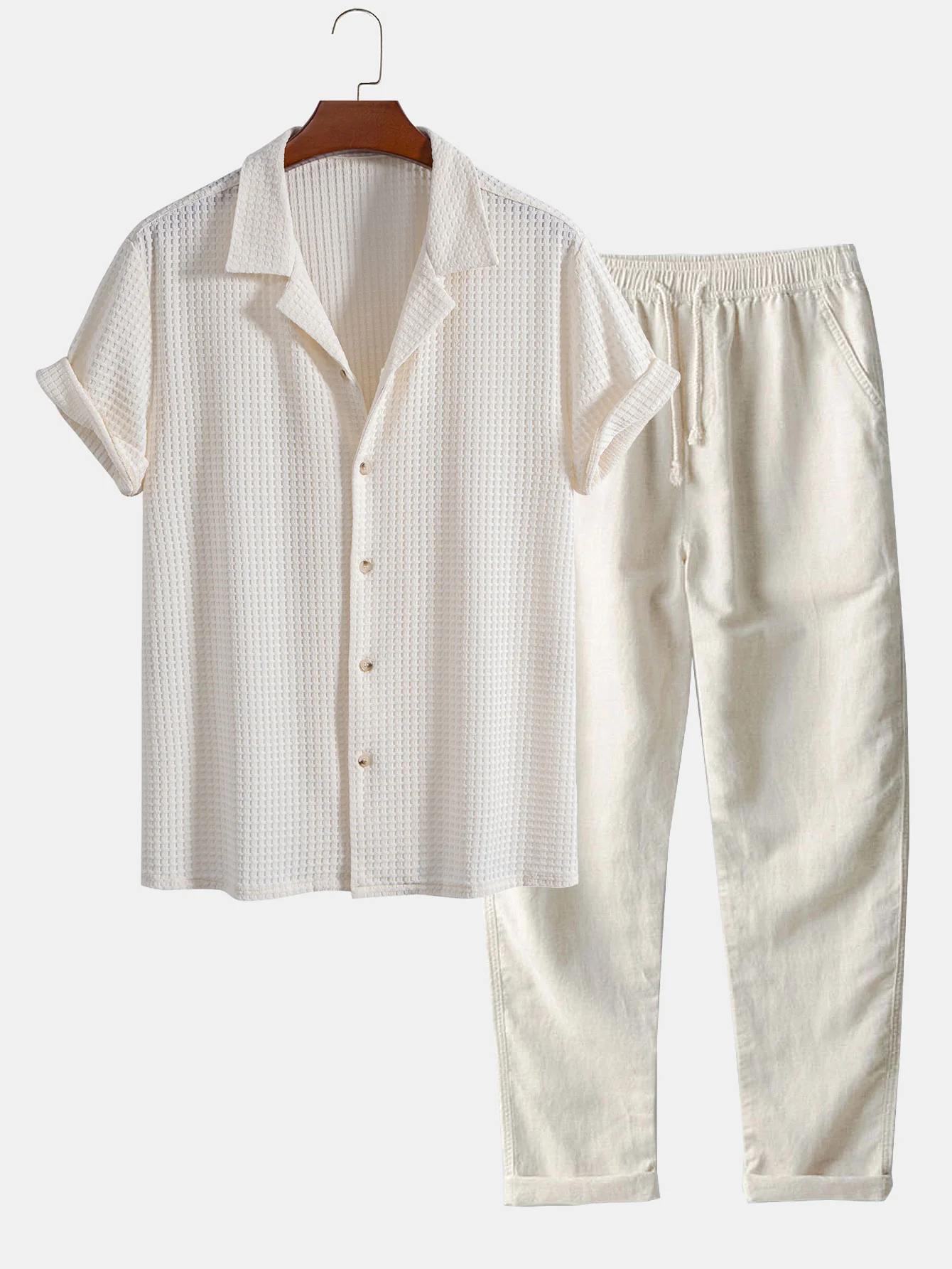 Kurzarm-Waffel-Cuban-Shirt & gerade Leinenhose - Image 3