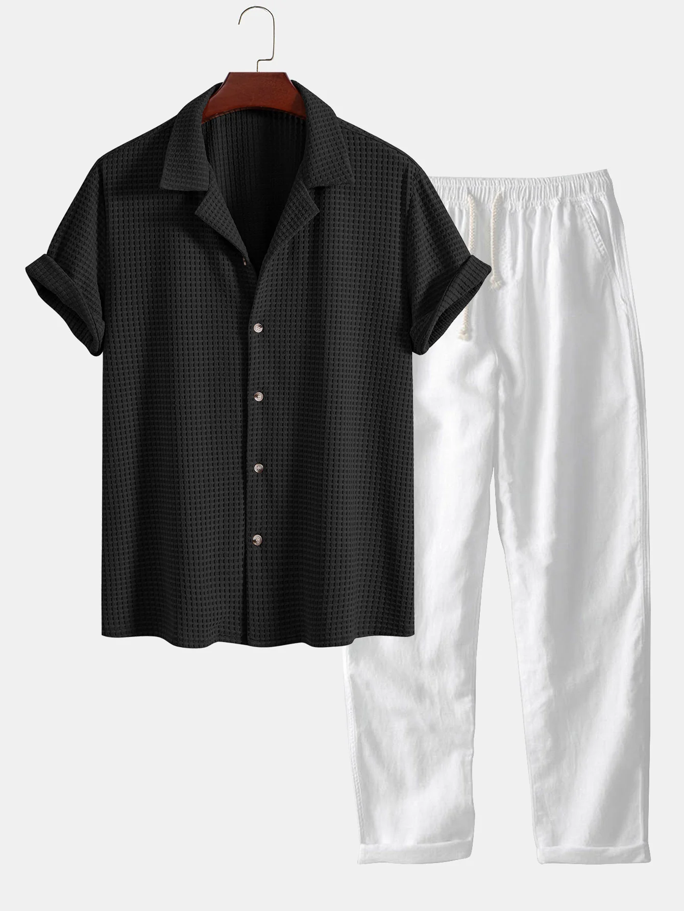 Kurzarm-Waffel-Cuban-Shirt & gerade Leinenhose - Image 4