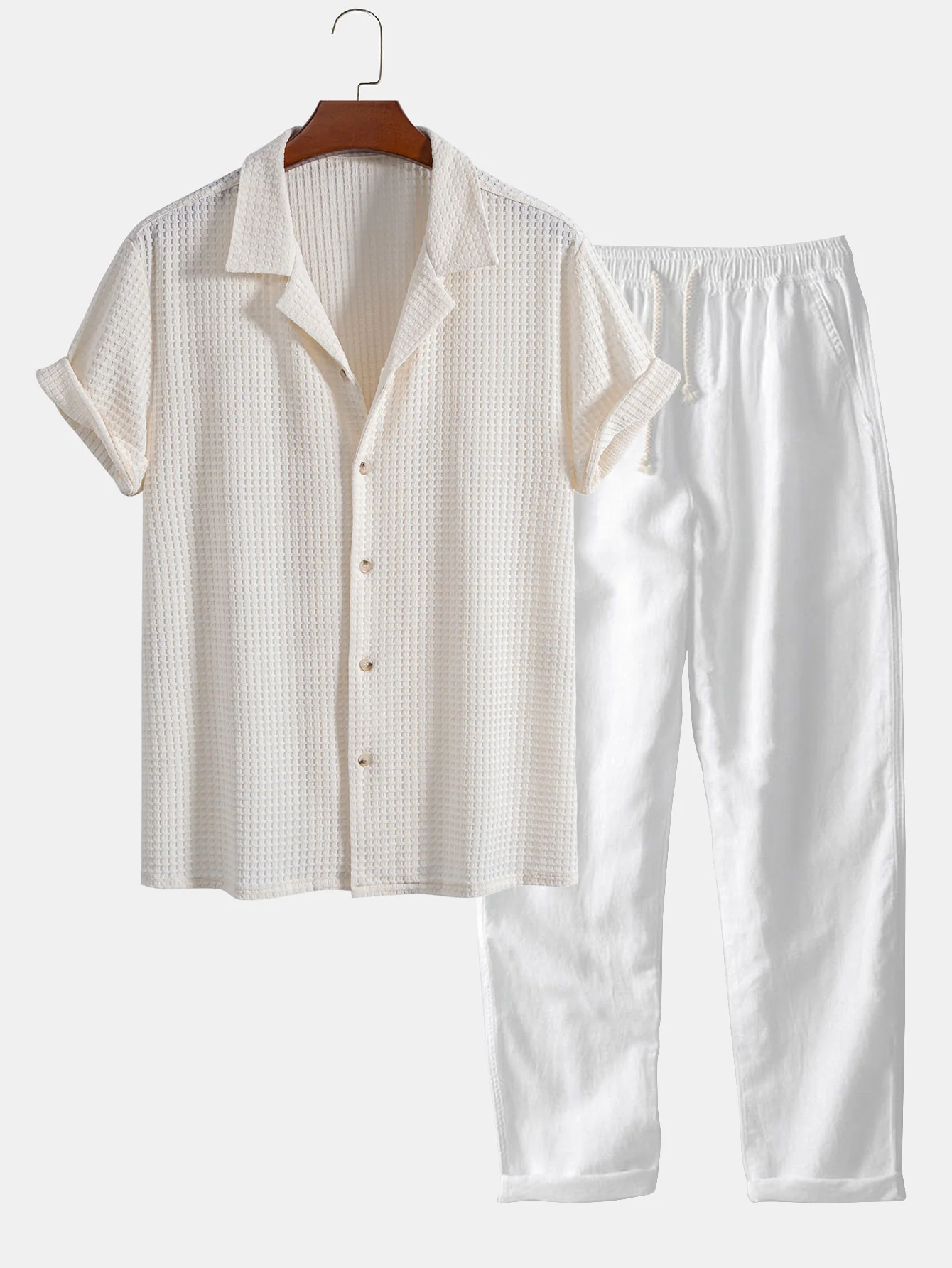 Kurzarm-Waffel-Cuban-Shirt & gerade Leinenhose - Image 5