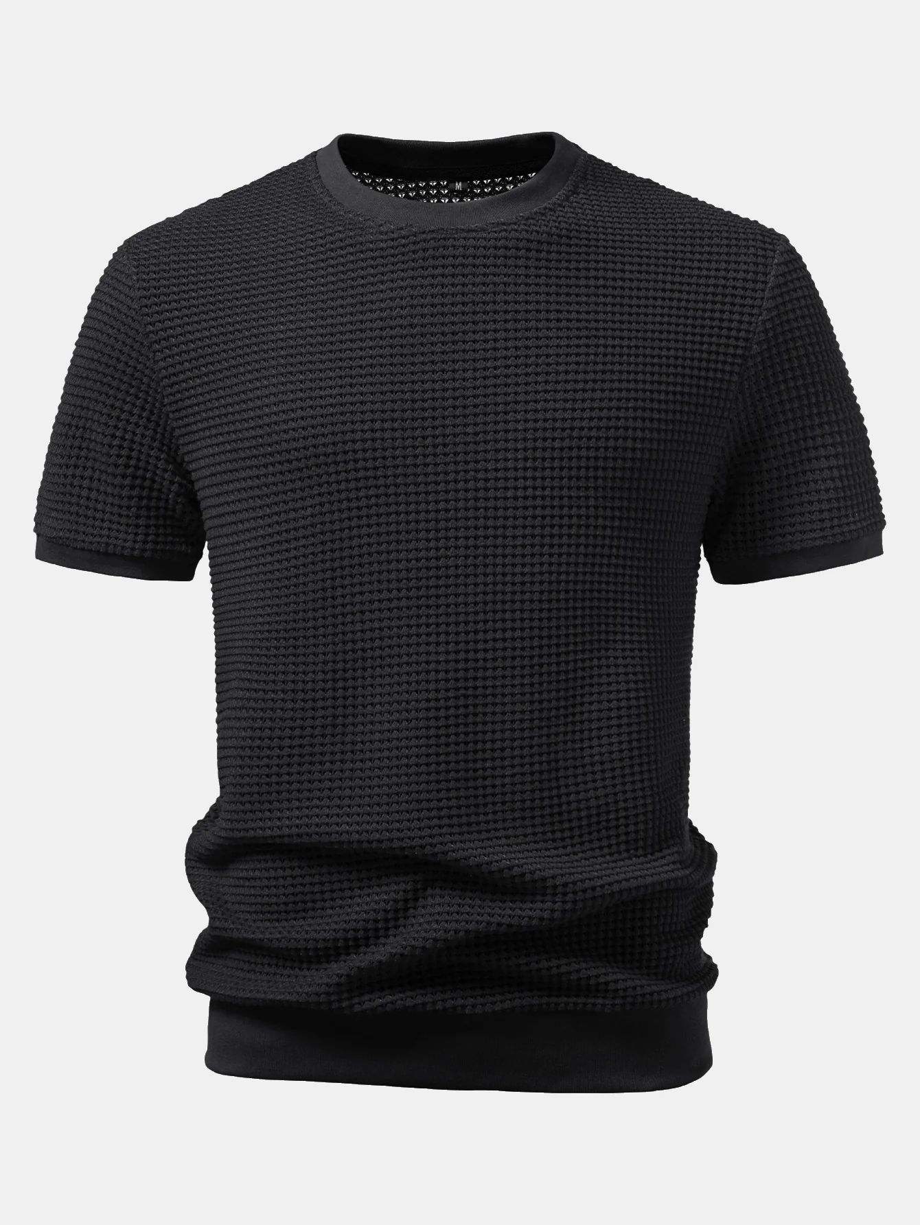 Short Sleeve Waffle Ribbed Hem T-Shirt - Image 3