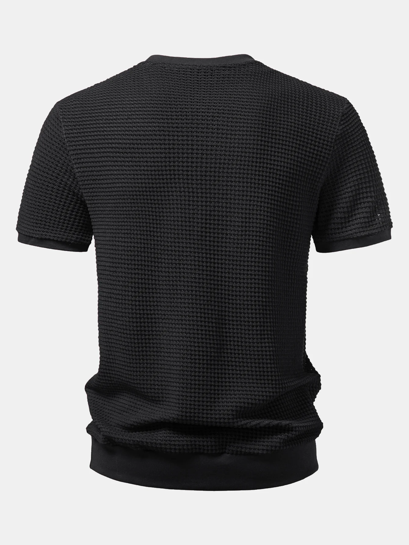 Short Sleeve Waffle Ribbed Hem T-Shirt - Image 4
