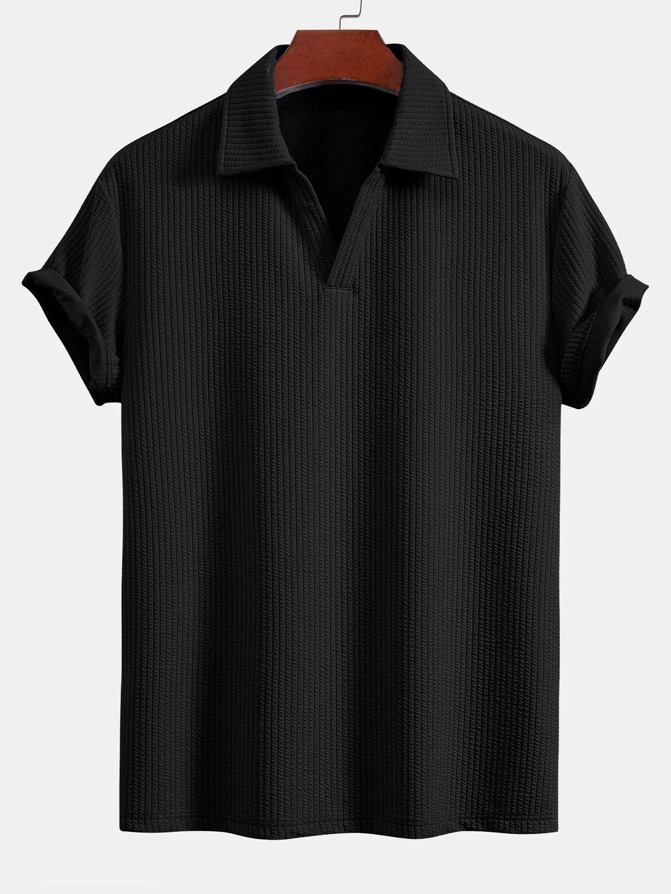 Kurzarm V-Ausschnitt Ripp-Polo