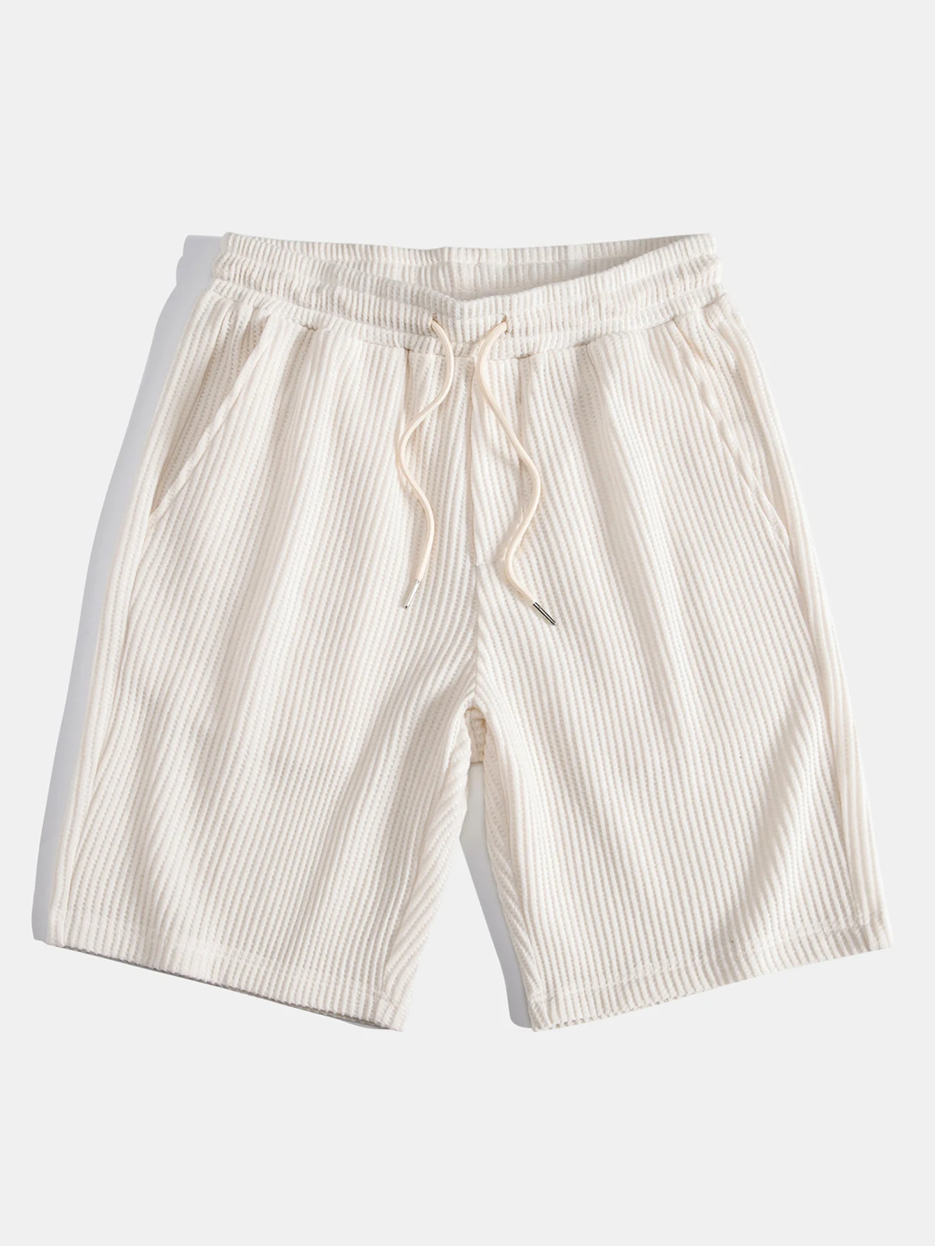Kurzärmliges Waffel V-Ausschnitt Polo & Kordelzug Strick Waffel Shorts - Image 9