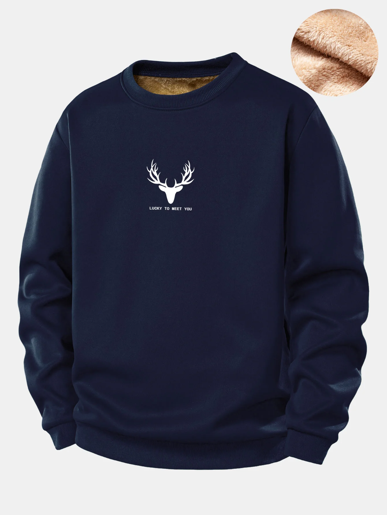 Silhouette Kopf Hirsch Druck Teddy Fleece Gefüttertes Sweatshirt - Image 3