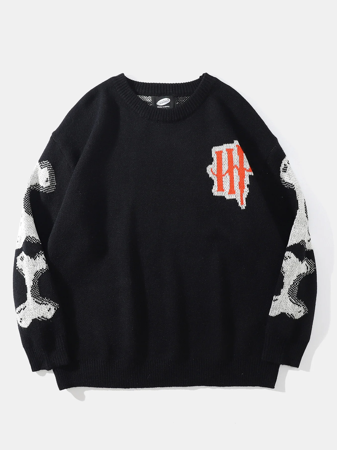 Strickpullover mit Rundhalsausschnitt und Skelett-Rückenprint - Image 2