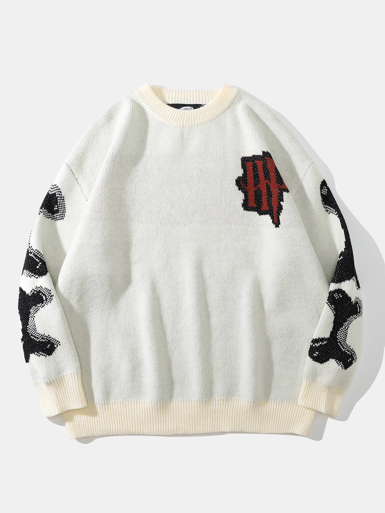 Strickpullover mit Rundhalsausschnitt und Skelett-Rückenprint - Image 4