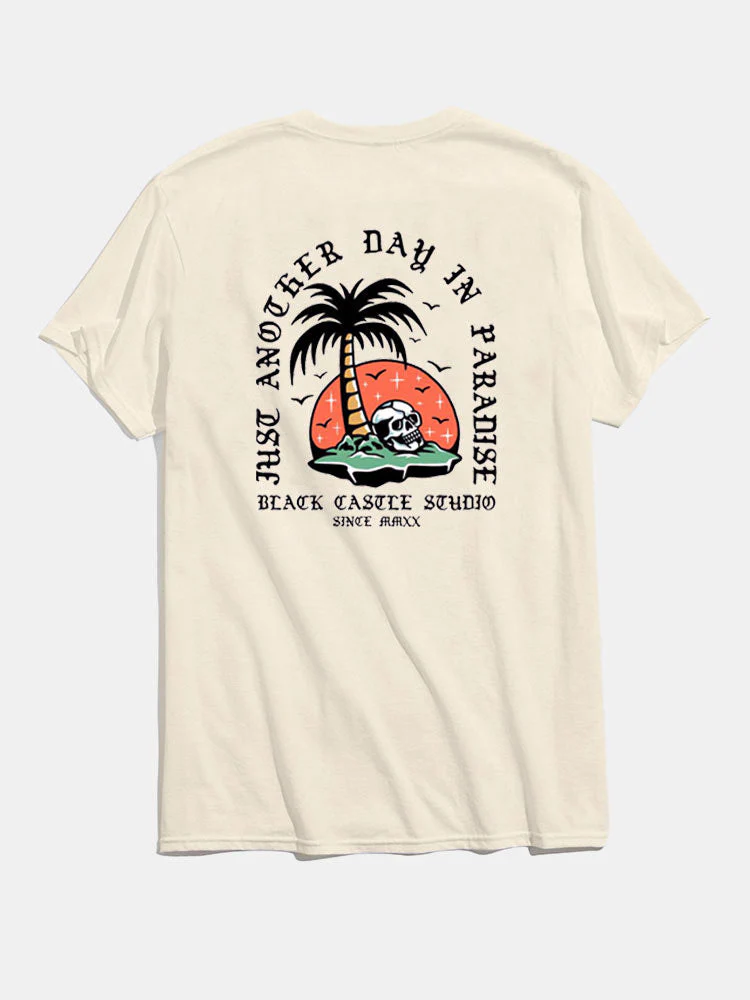 "Skelett im Urlaub" Grafik T-Shirts & Palmenprint Badehosen - Image 3