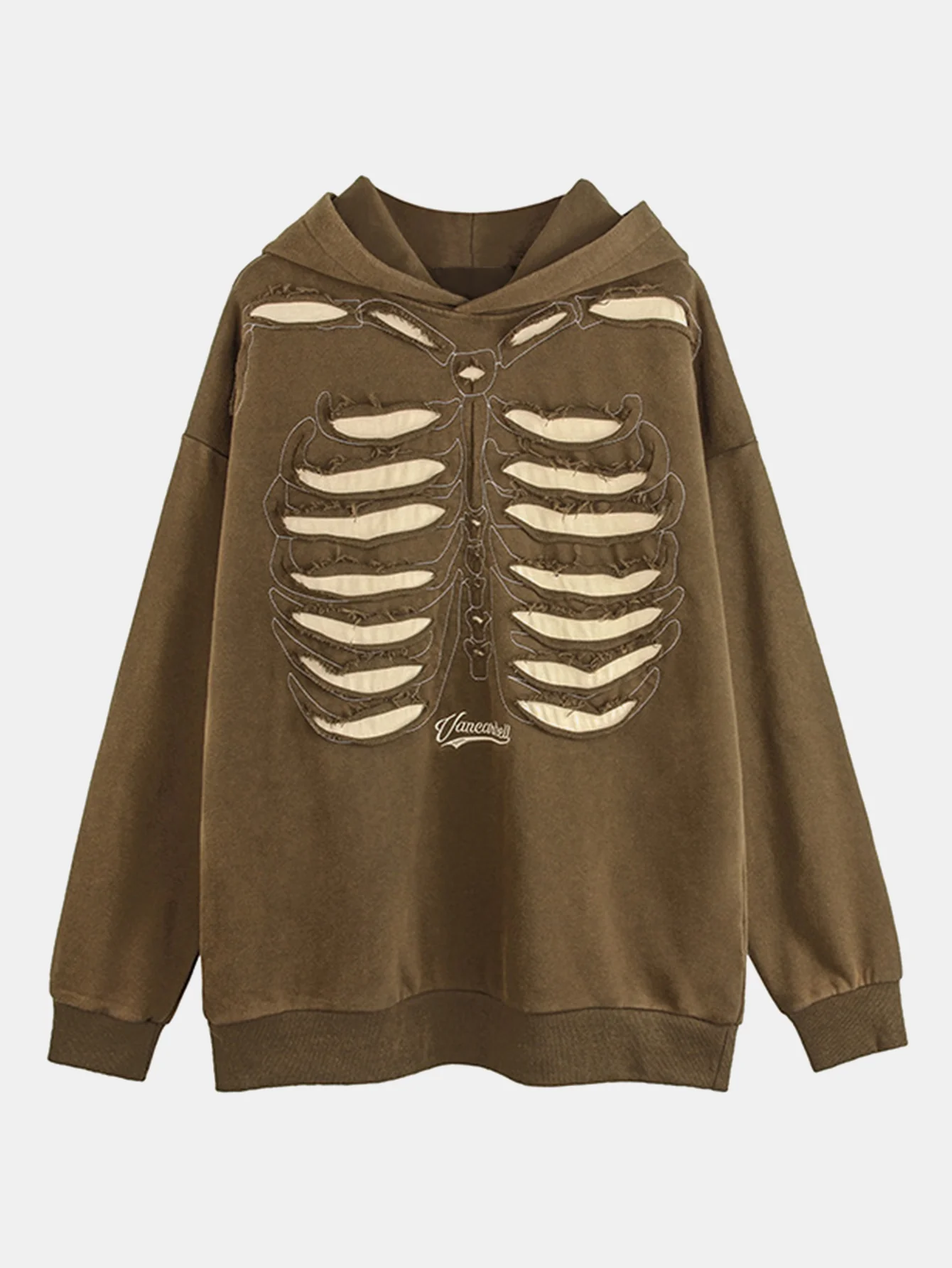 Oversize Skelett Gewaschener Abgenutzter Hoodie - Image 3