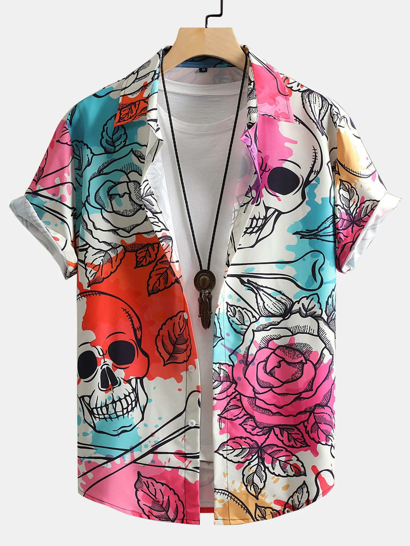 Skull Floral Print Button-Up-Shirt
