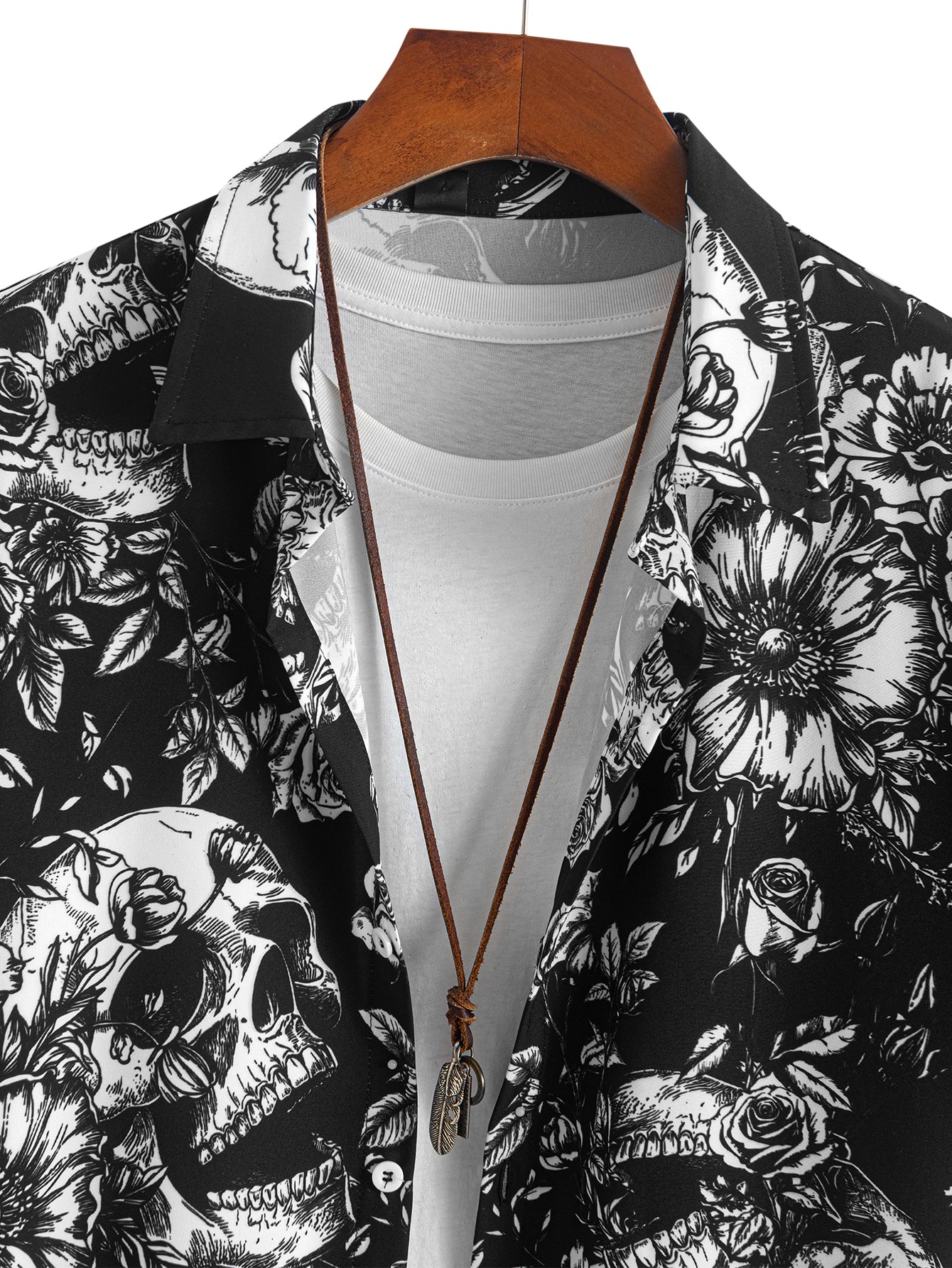 Skull Floral Print Button-Up-Shirt - Image 3