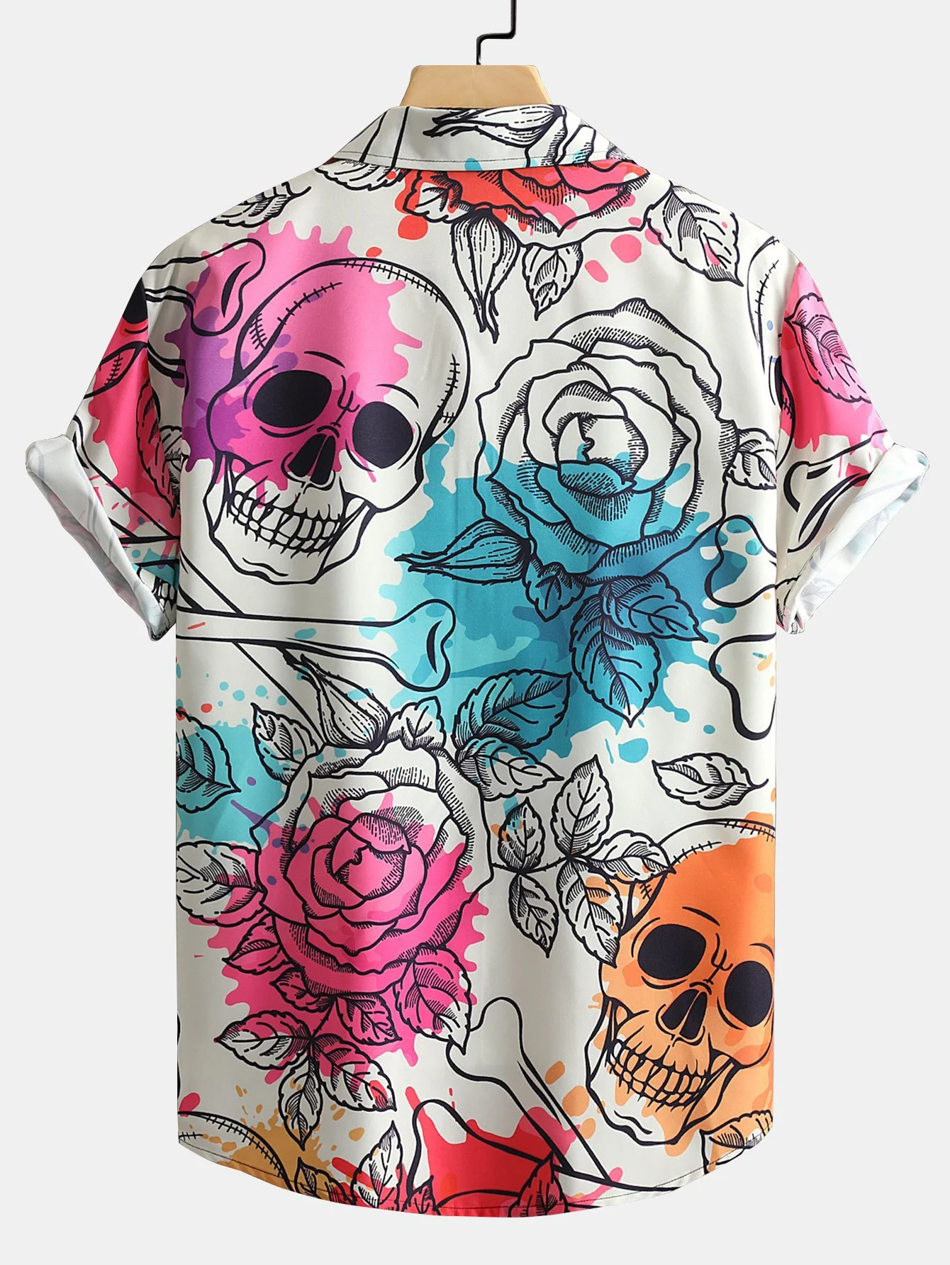 Skull Floral Print Button-Up-Shirt - Image 2