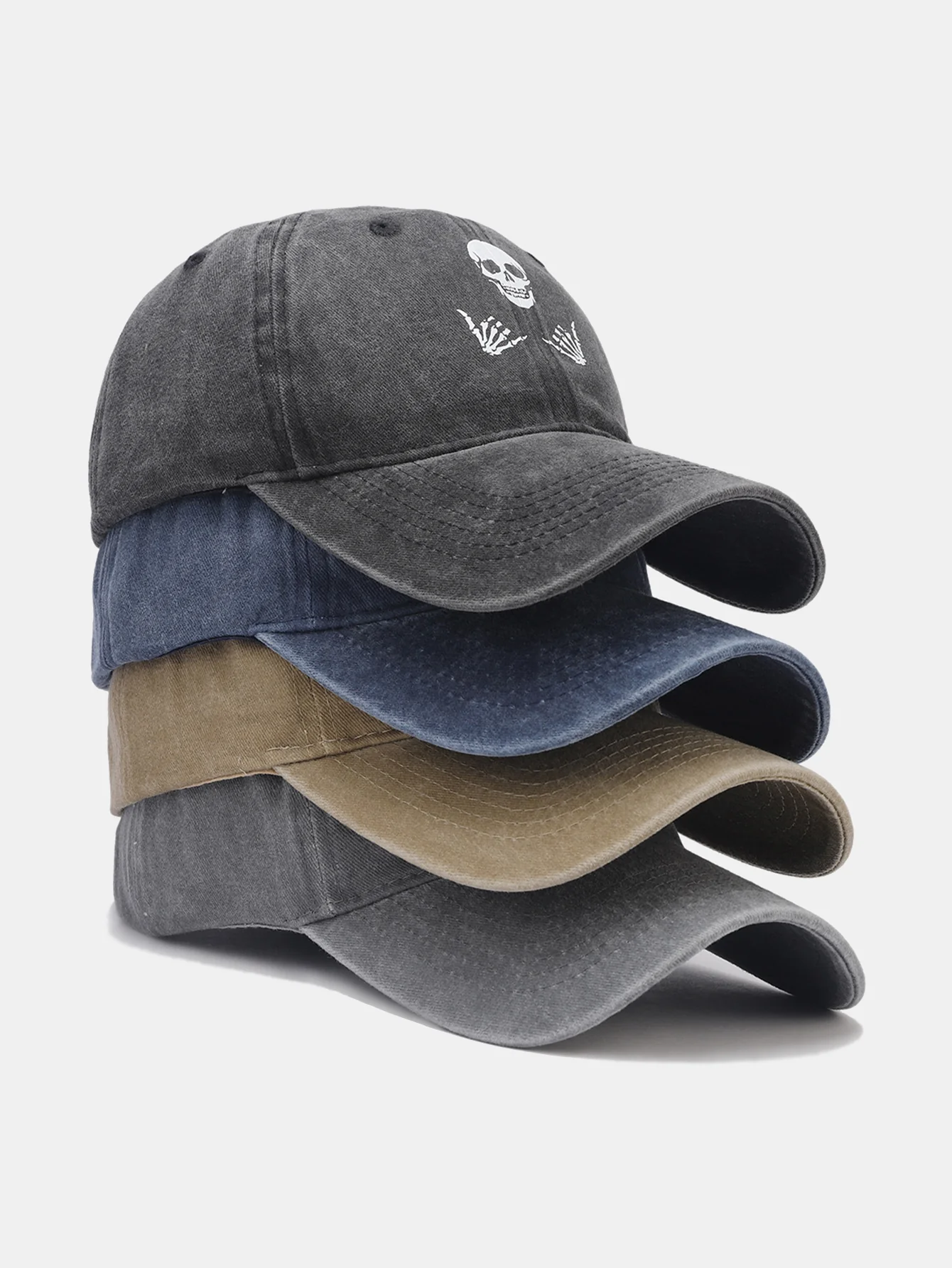 Baseballkappe mit Totenkopf-Print, gewaschen und im Used-Look - Image 5