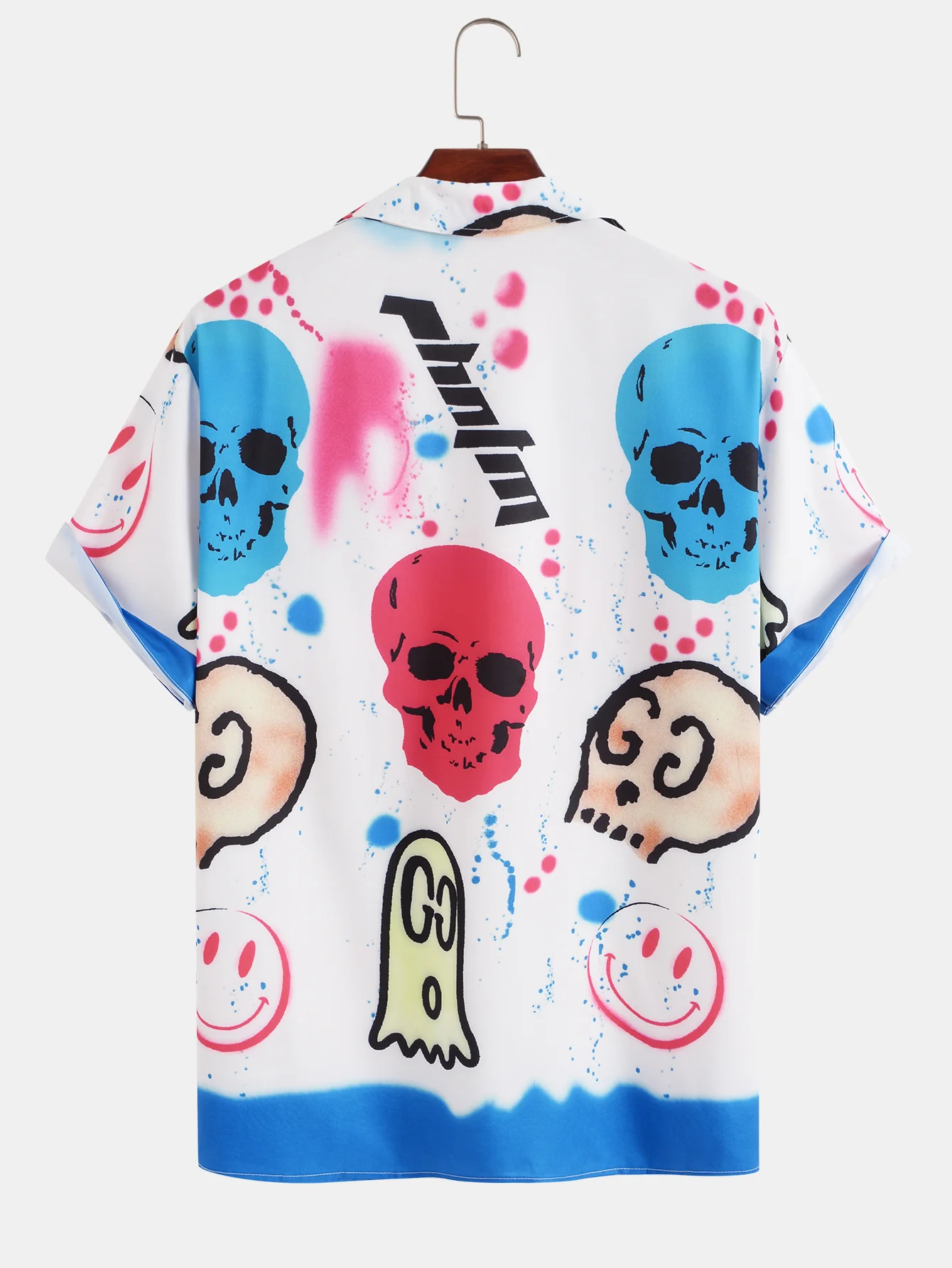 Skull Smiley Graffiti Druck Reverskragen Hemd - Image 2