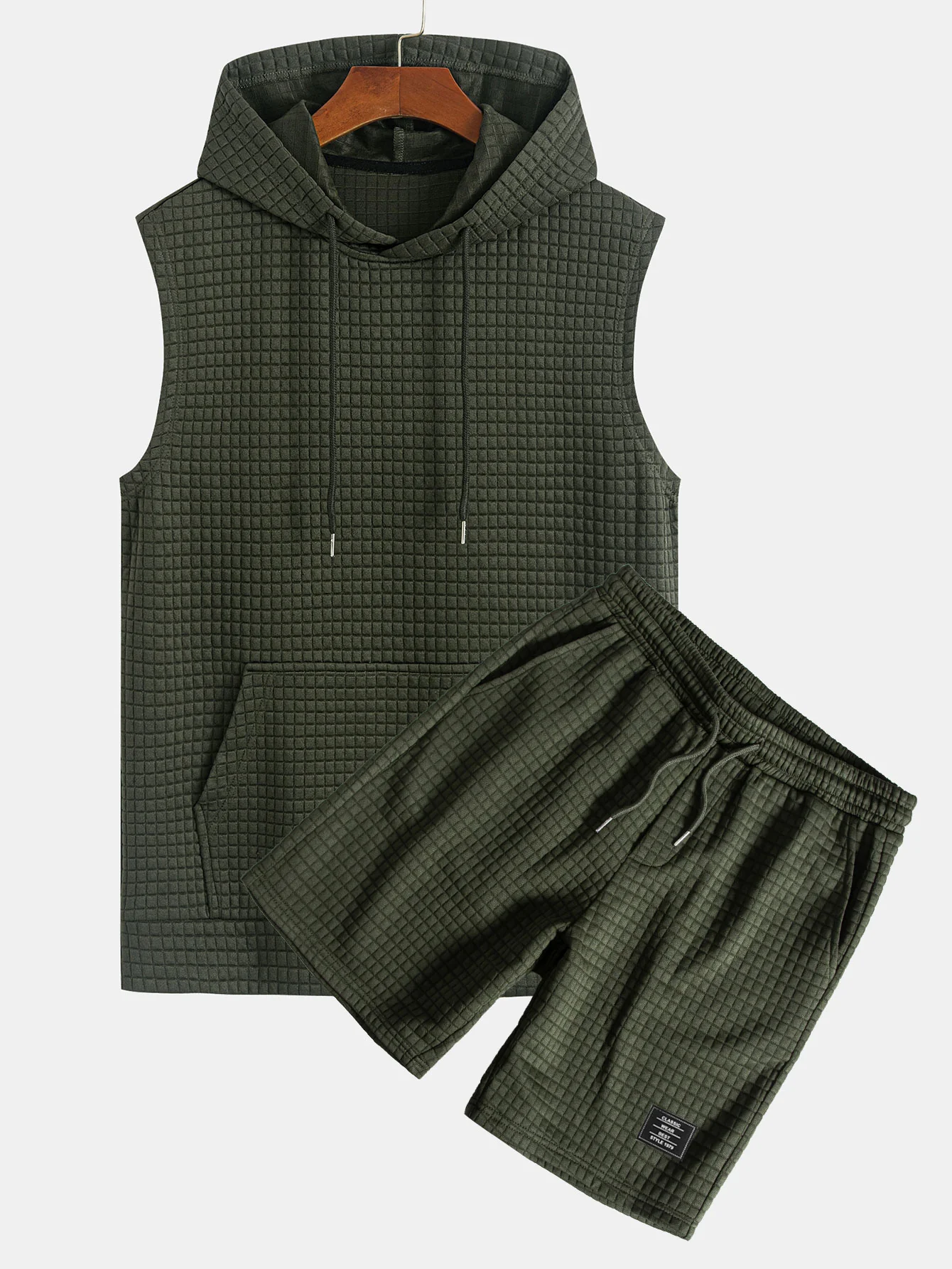 Ärmelloser Waffel-Hoodie mit Kängurutasche & Shorts - Image 2