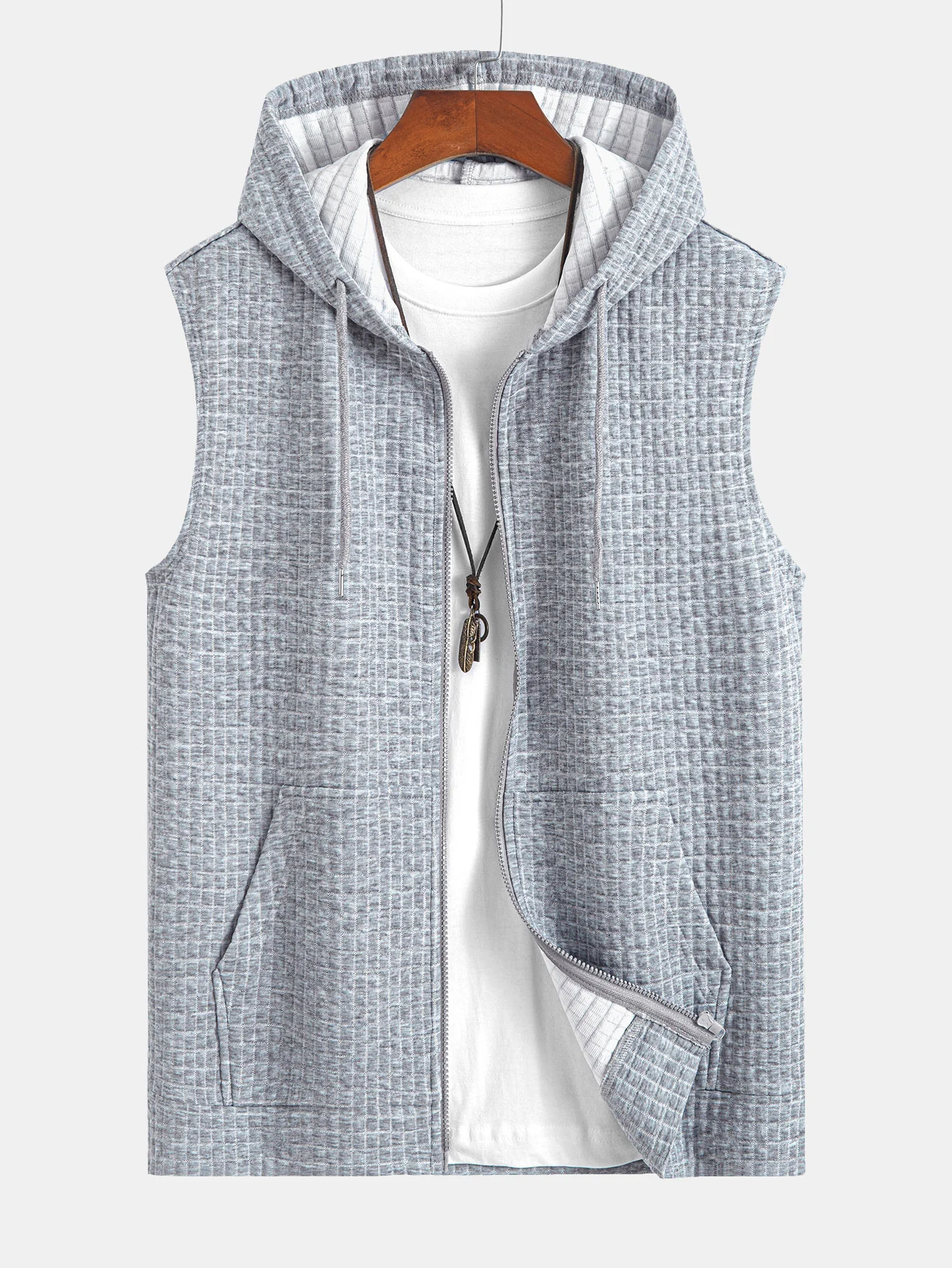 Ärmelloser Waffel-Reißverschluss-Hoodie - Image 3