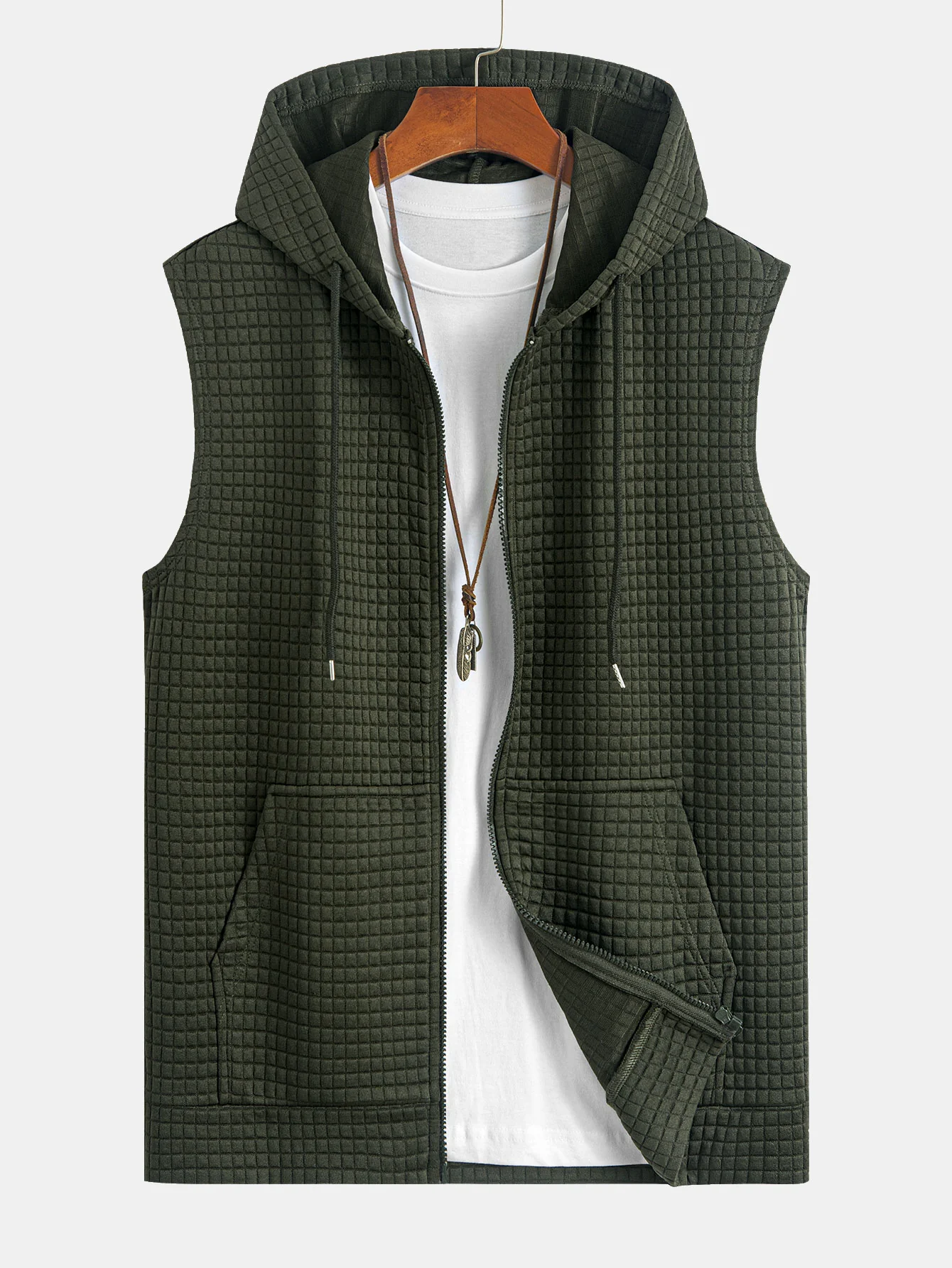 Ärmelloser Waffel-Reißverschluss-Hoodie - Image 5