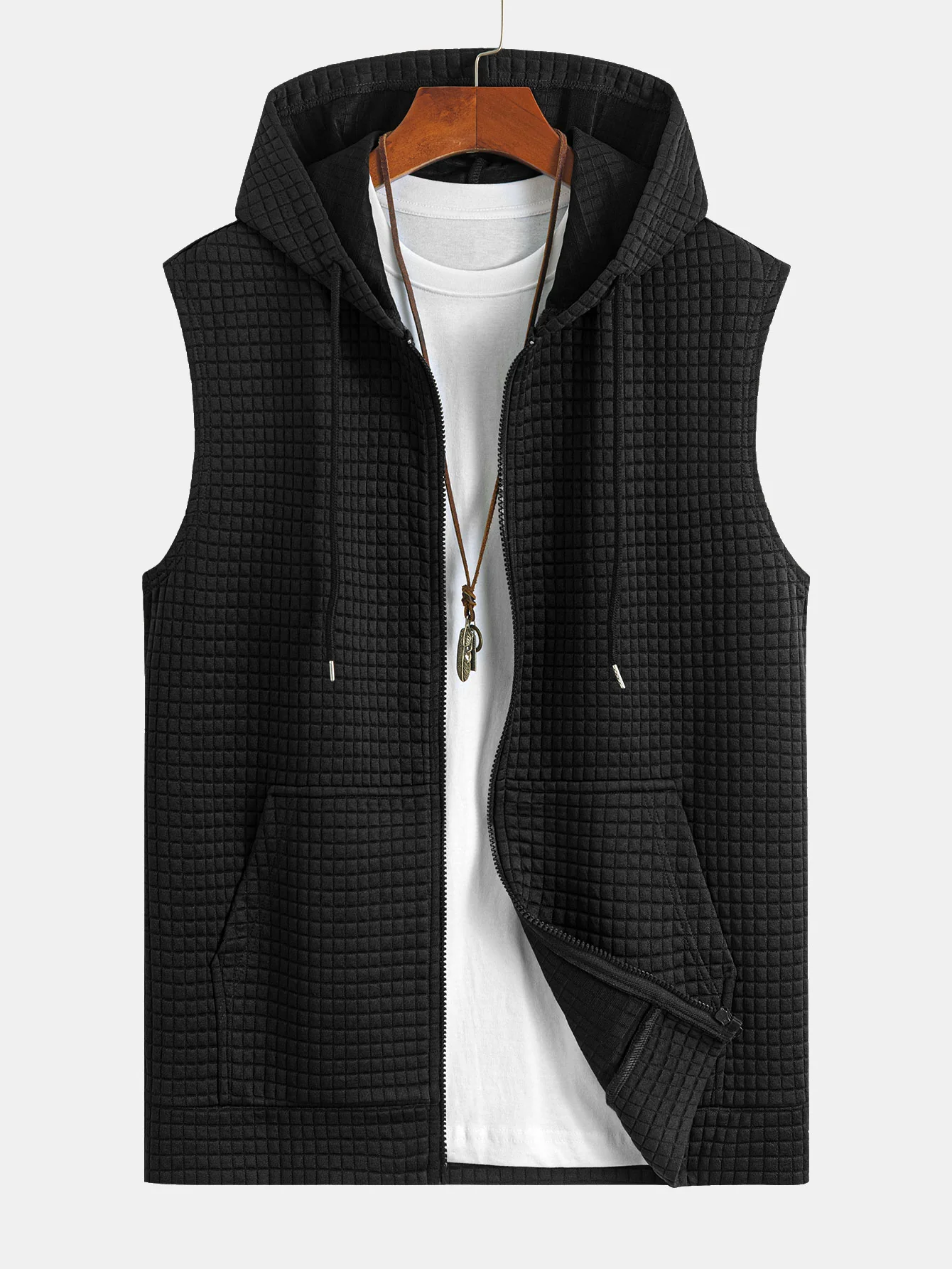 Ärmelloser Waffel-Reißverschluss-Hoodie