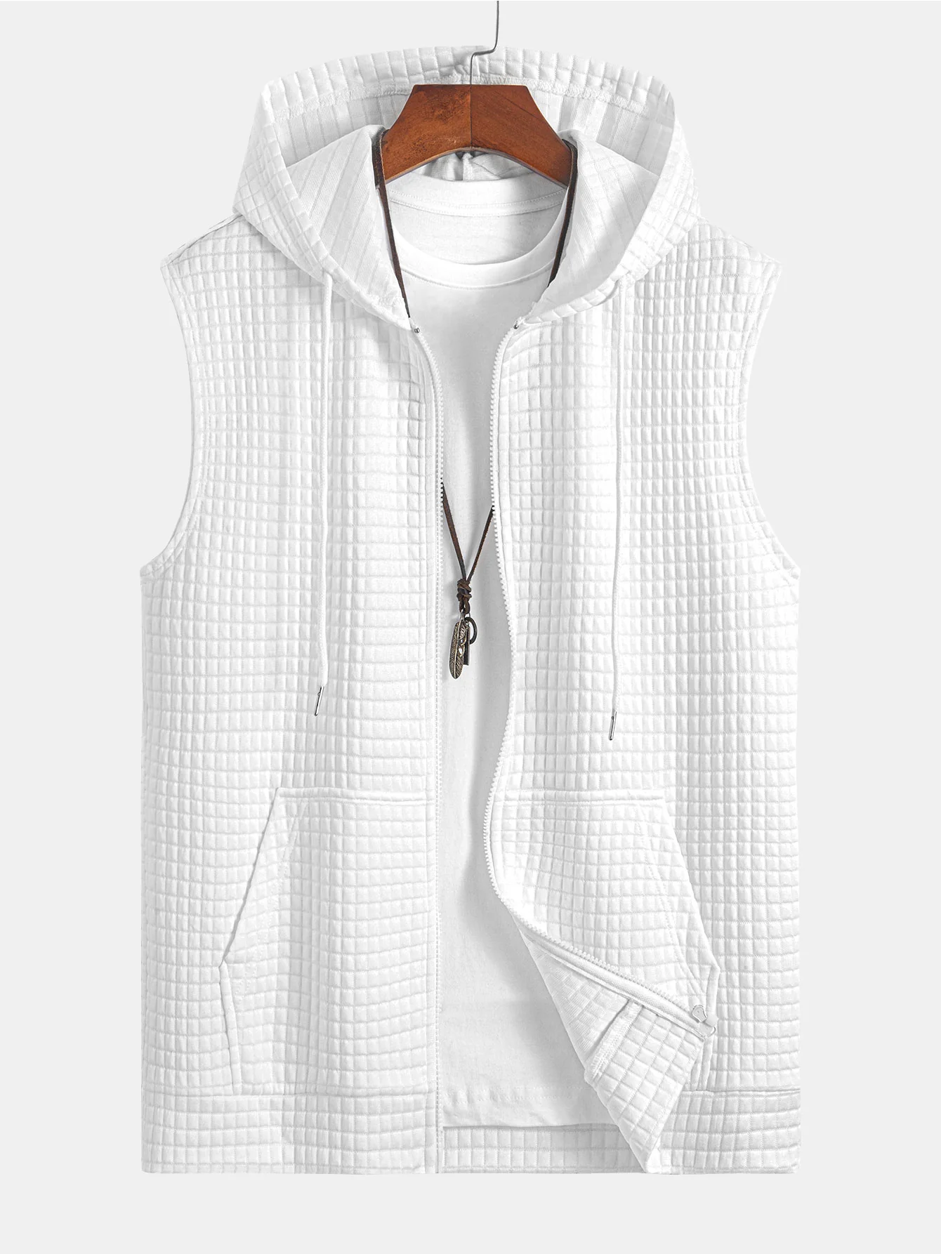 Ärmelloser Waffel-Reißverschluss-Hoodie - Image 7