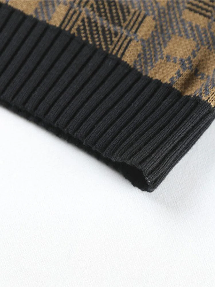 Slim Fit Strick-Plaid-Paneel Kapuzenpullover - Image 11
