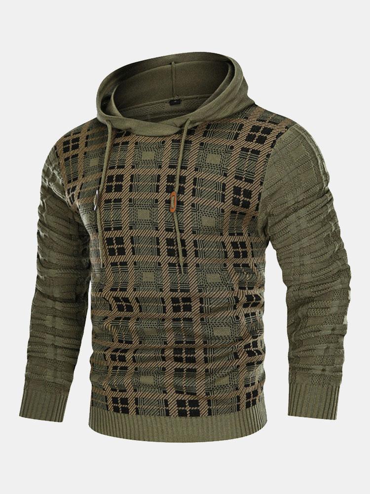 Slim Fit Strick-Plaid-Paneel Kapuzenpullover - Image 2