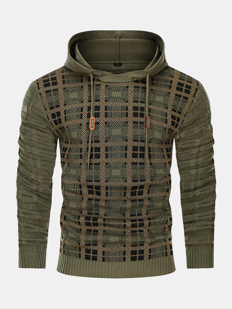 Slim Fit Strick-Plaid-Paneel Kapuzenpullover - Image 5