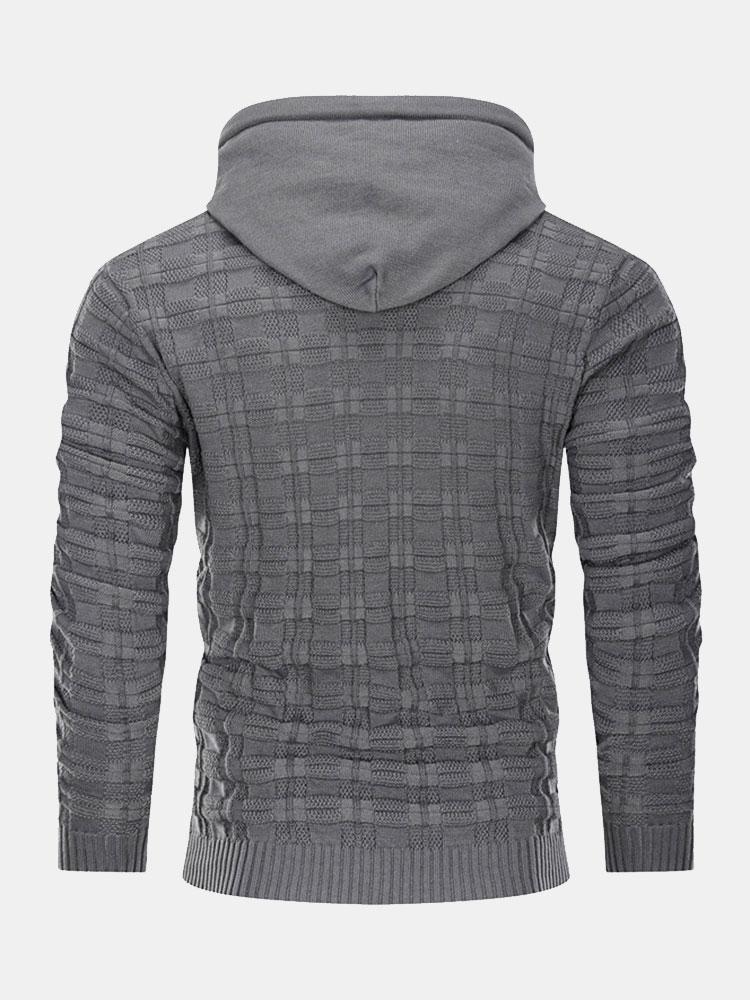 Slim Fit Strick-Plaid-Paneel Kapuzenpullover - Image 7