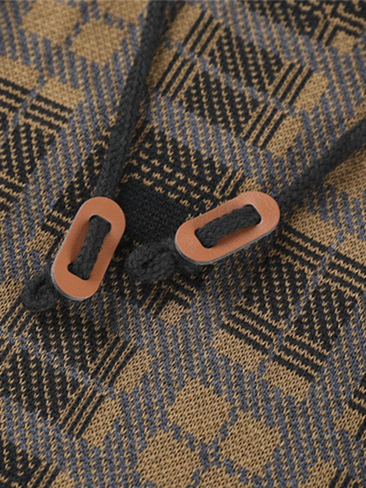 Slim Fit Strick-Plaid-Paneel Kapuzenpullover - Image 8