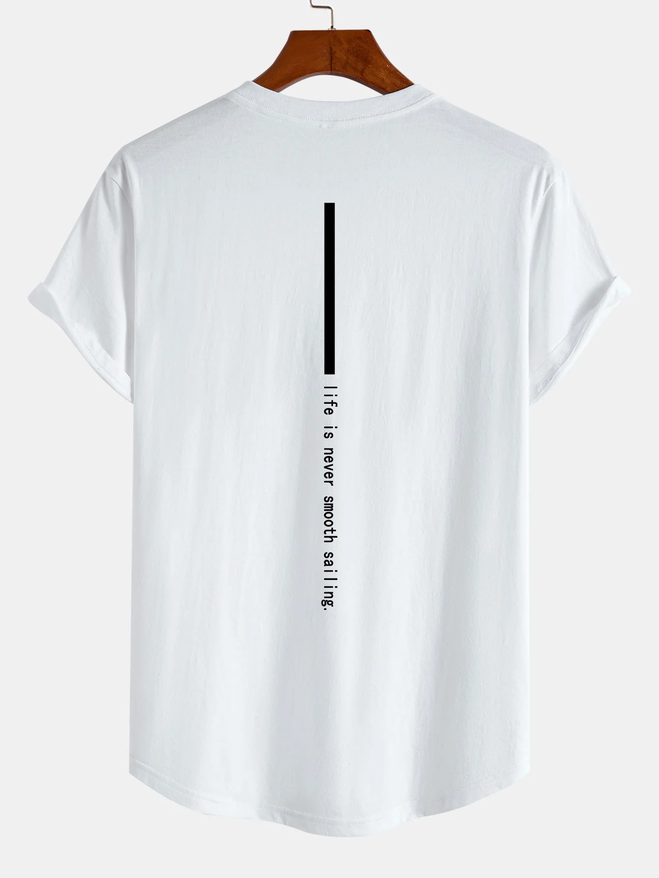Slogan Rückendruck Baumwolle Bogen Saum T-Shirt - Image 3