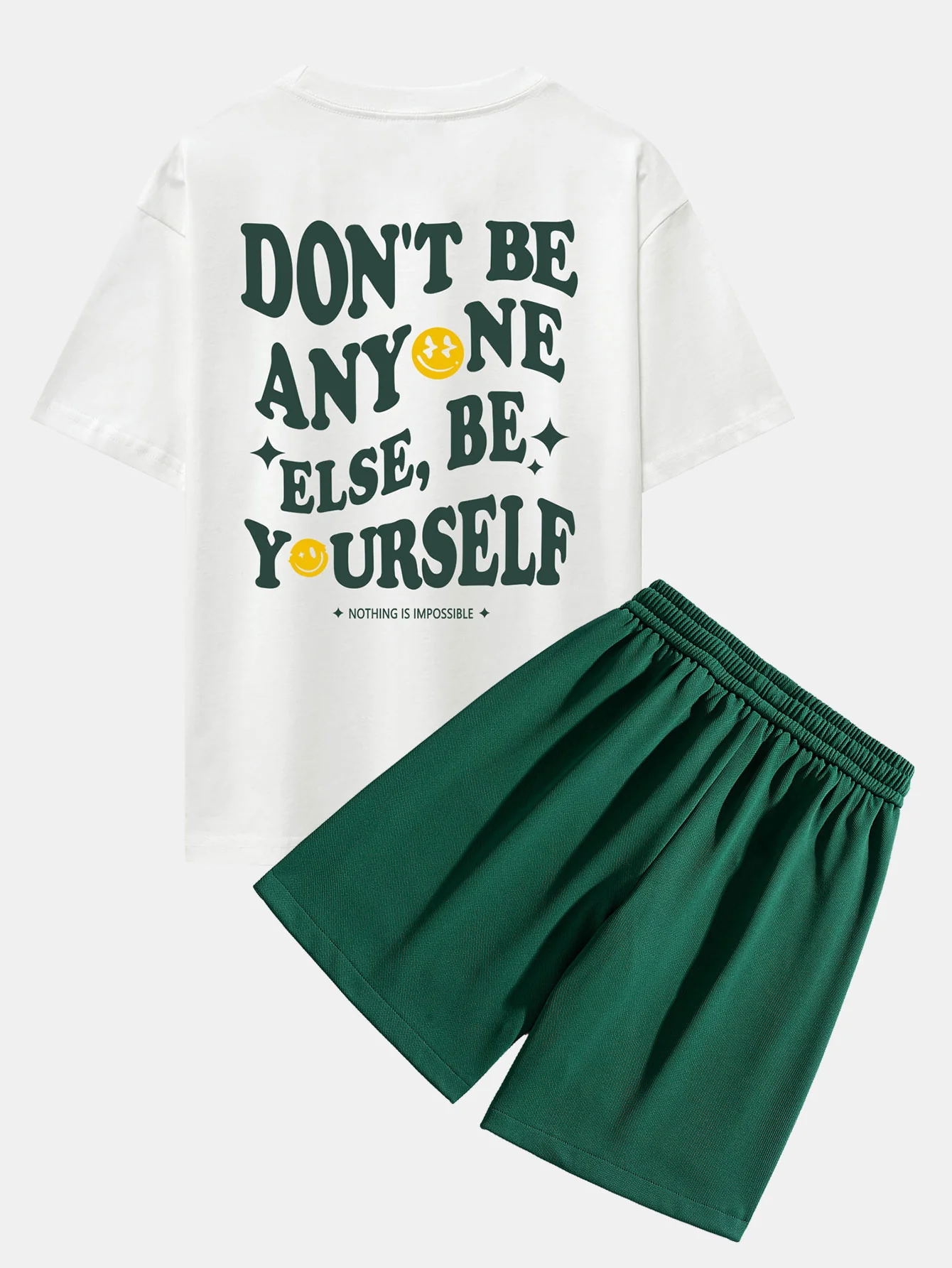 Slogan Rückenprint Drop Shoulder Oversize T-Shirt & Shorts