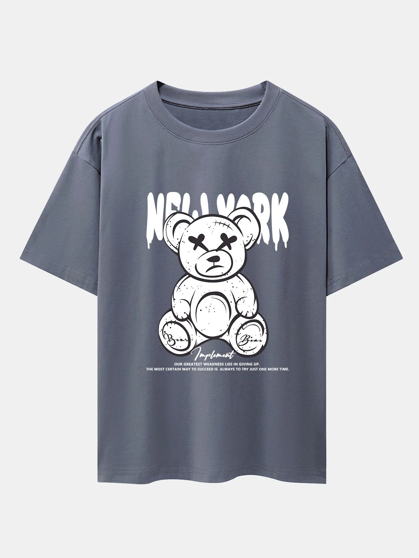 Slogan Bären Druck Drop Shoulder Oversize T-Shirt - Image 2