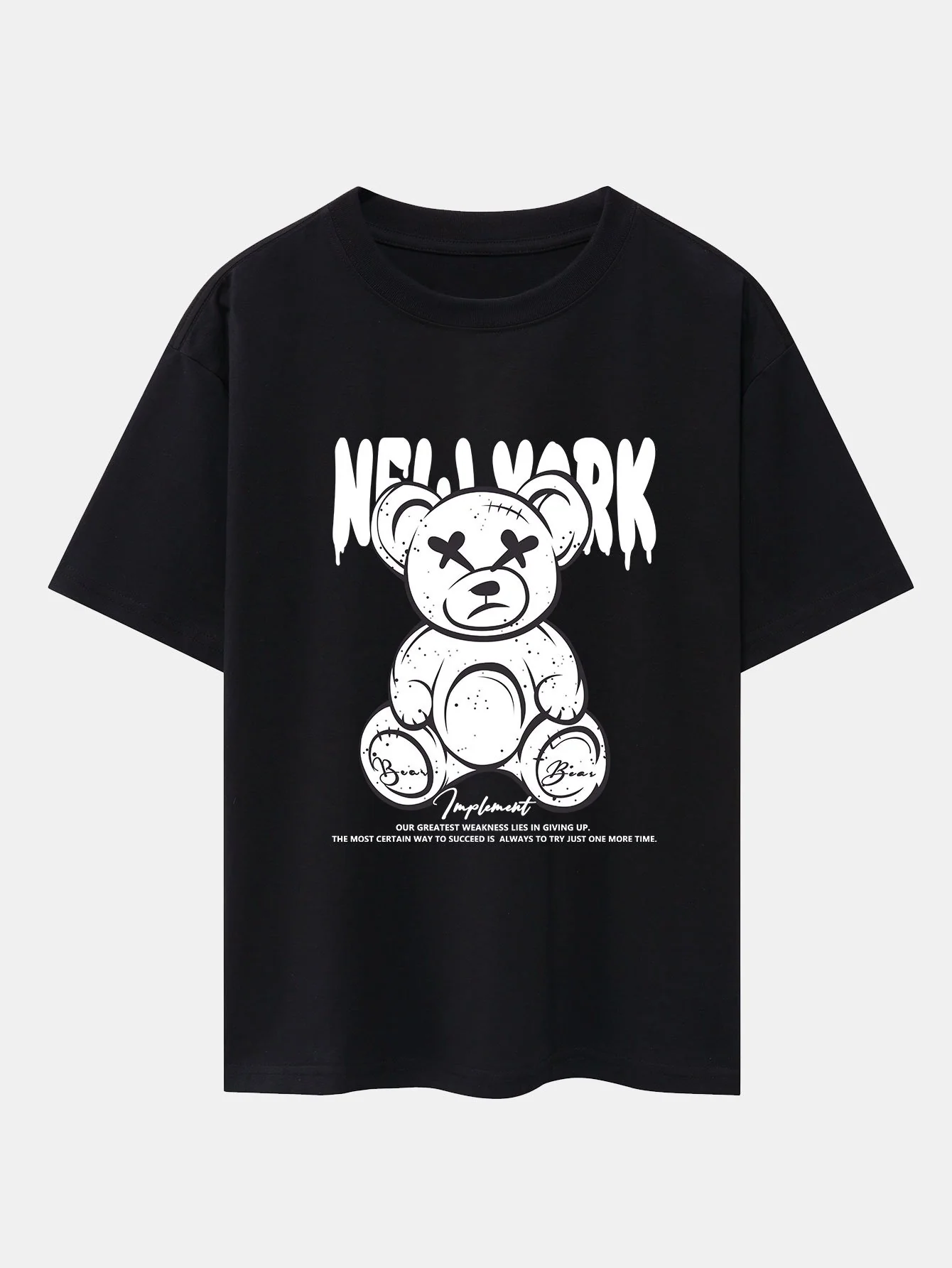 Slogan Bären Druck Drop Shoulder Oversize T-Shirt - Image 3