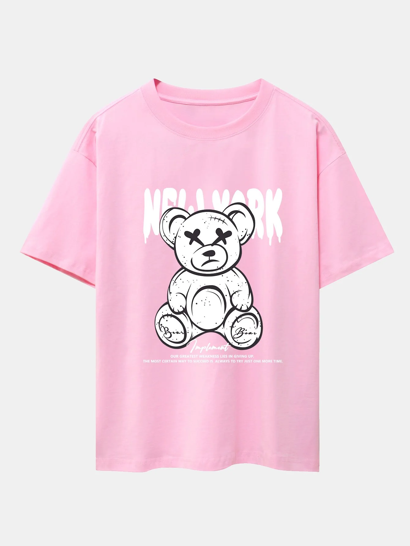 Slogan Bären Druck Drop Shoulder Oversize T-Shirt - Image 4