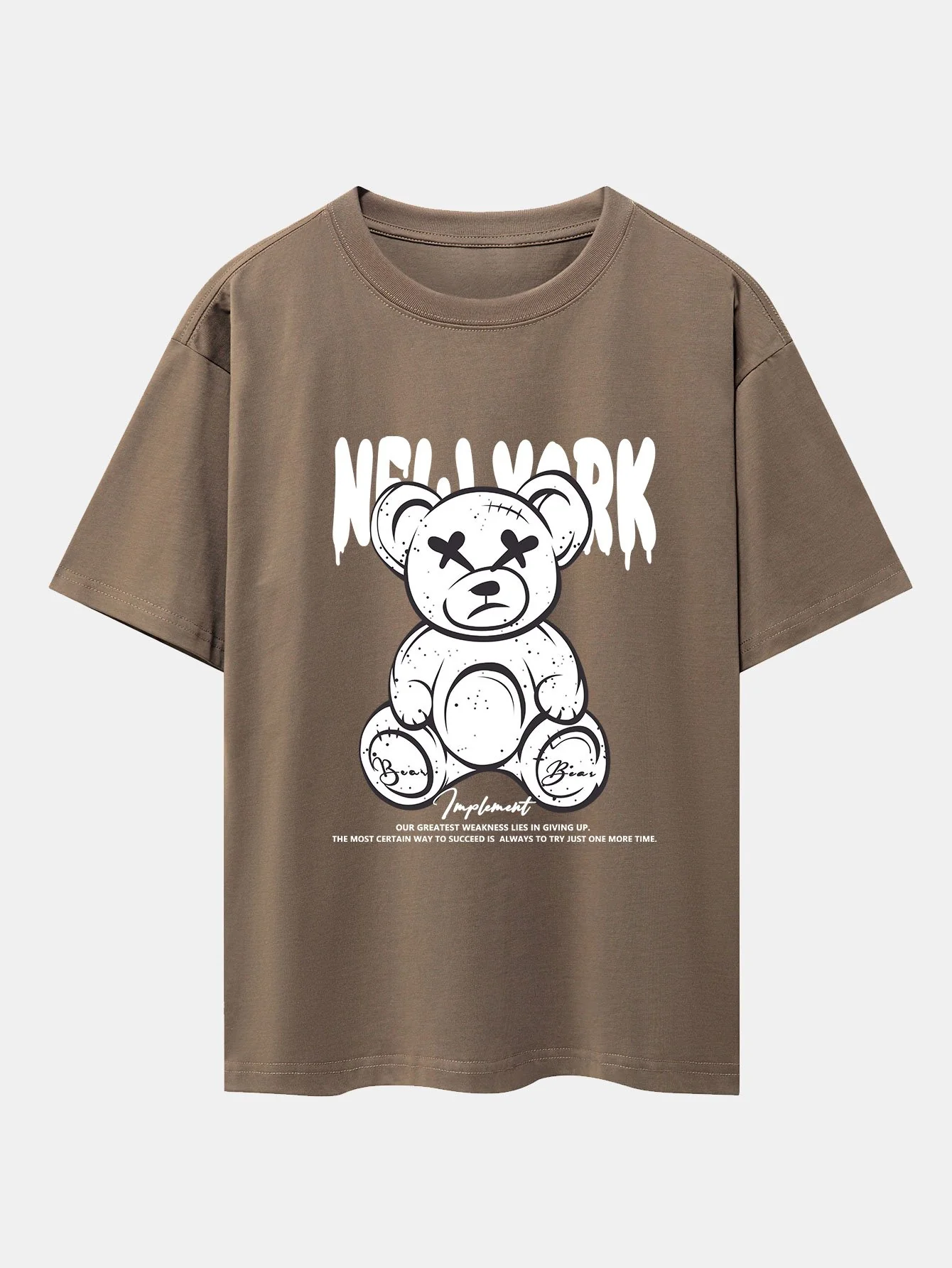 Slogan Bären Druck Drop Shoulder Oversize T-Shirt - Image 5