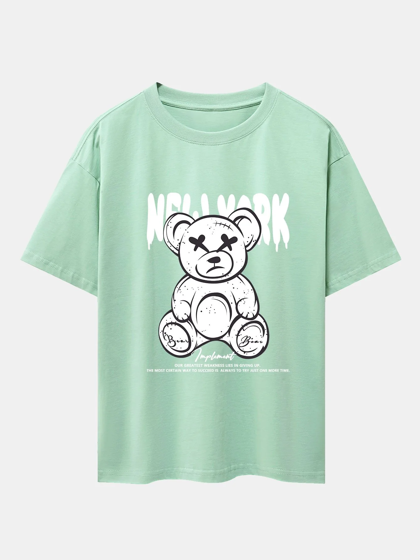 Slogan Bären Druck Drop Shoulder Oversize T-Shirt - Image 7