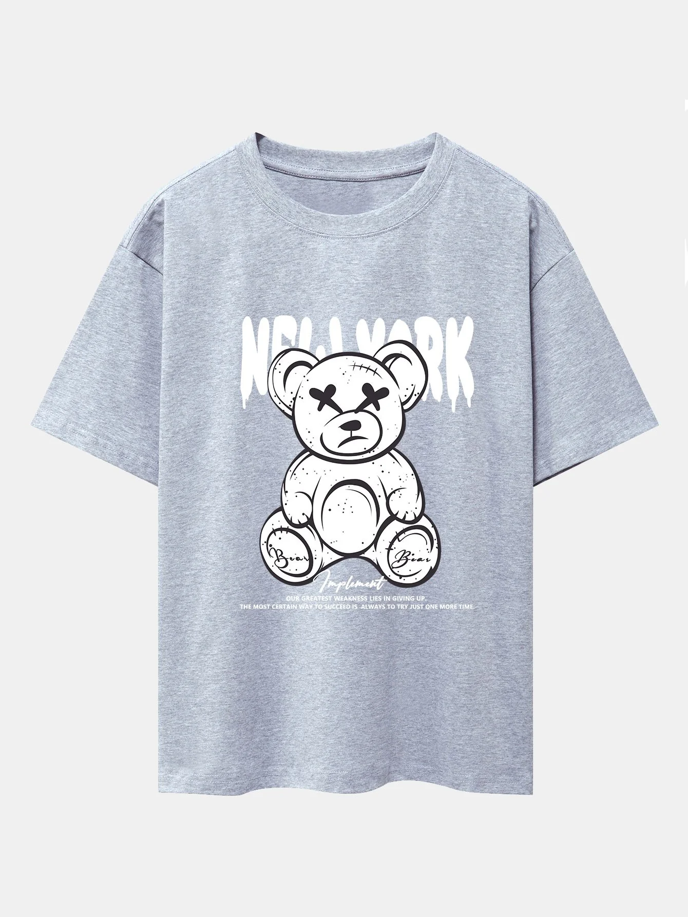 Slogan Bären Druck Drop Shoulder Oversize T-Shirt - Image 8