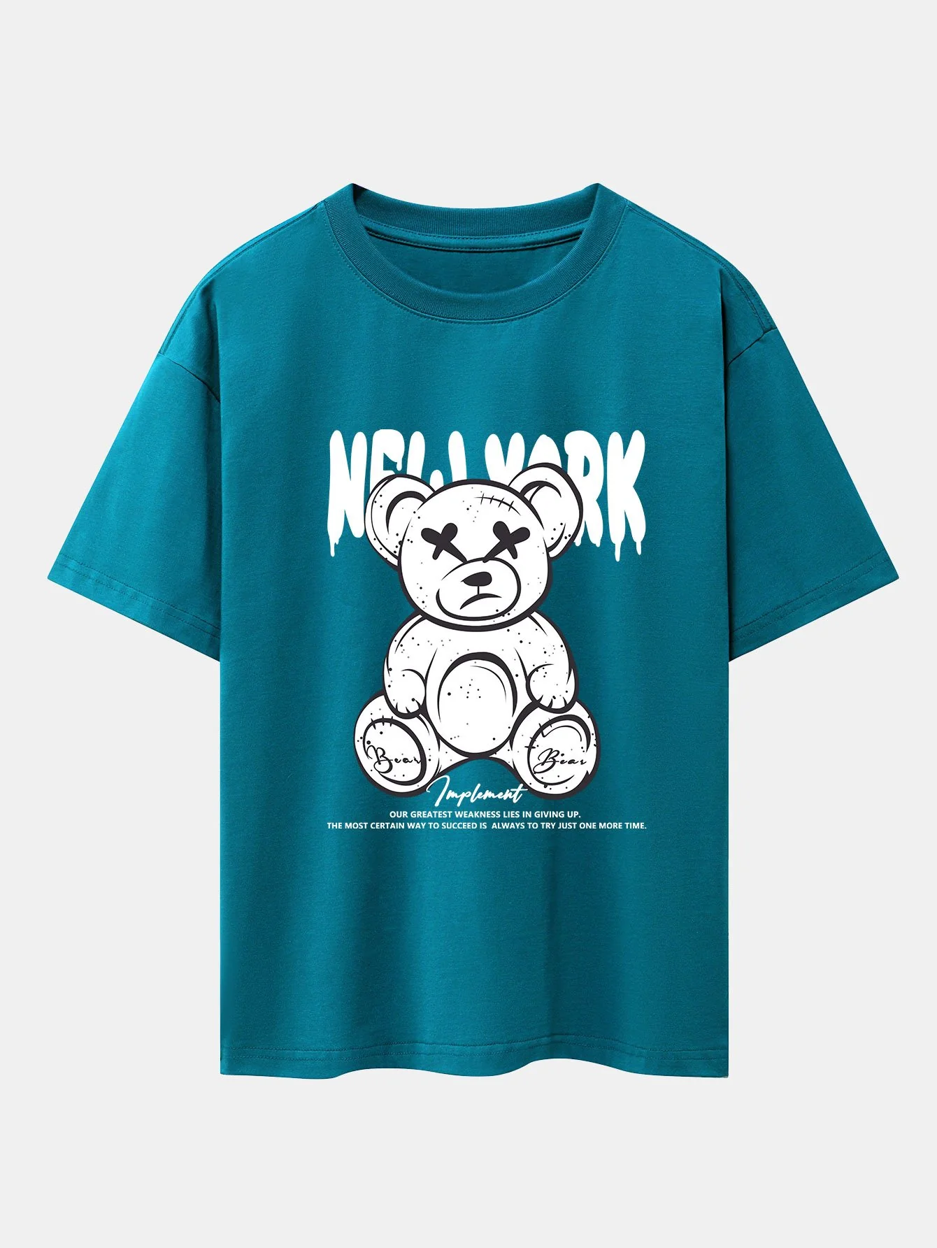 Slogan Bären Druck Drop Shoulder Oversize T-Shirt - Image 9