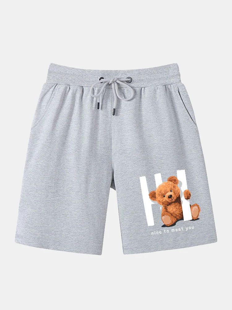 Slogan Bären Druck Mittellange Shorts - Image 3
