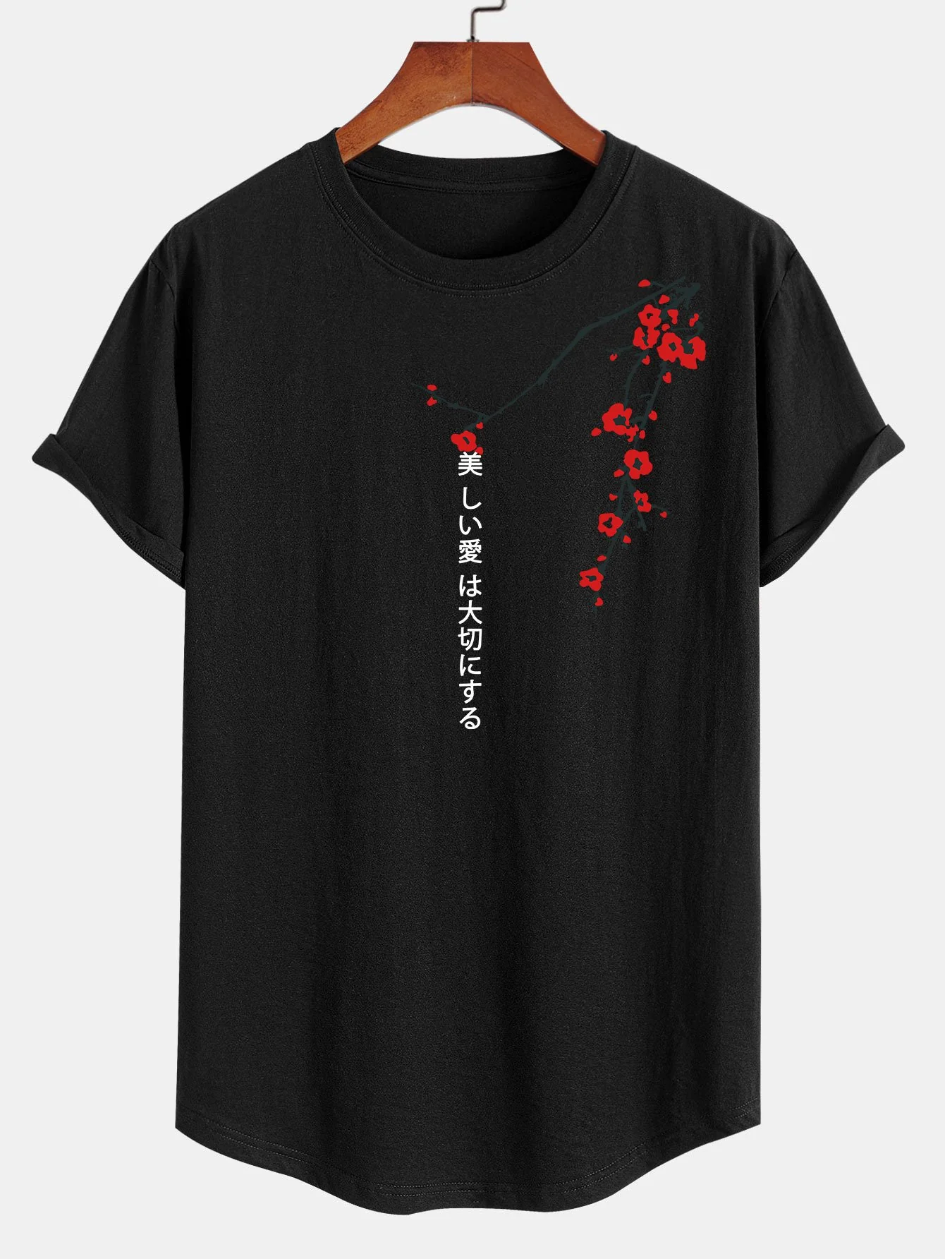Slogan Floral Print Baumwolle Bogen Saum T-Shirt - Image 3