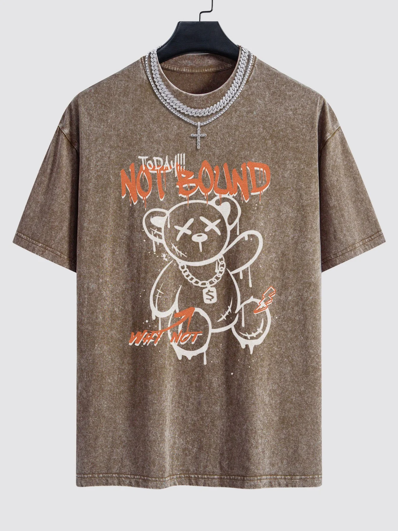 Slogan Graffiti Bären Druck Gewaschen Drop Shoulder Oversize T-Shirt - Image 2