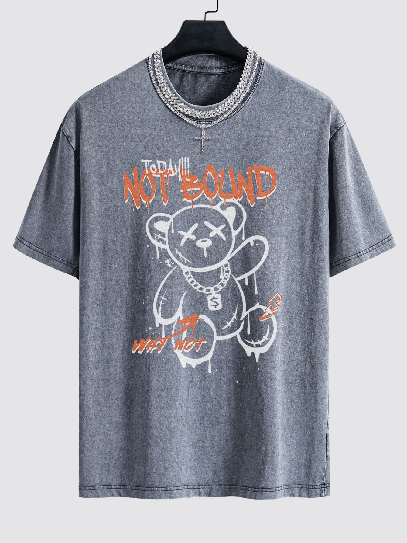 Slogan Graffiti Bären Druck Gewaschen Drop Shoulder Oversize T-Shirt - Image 3