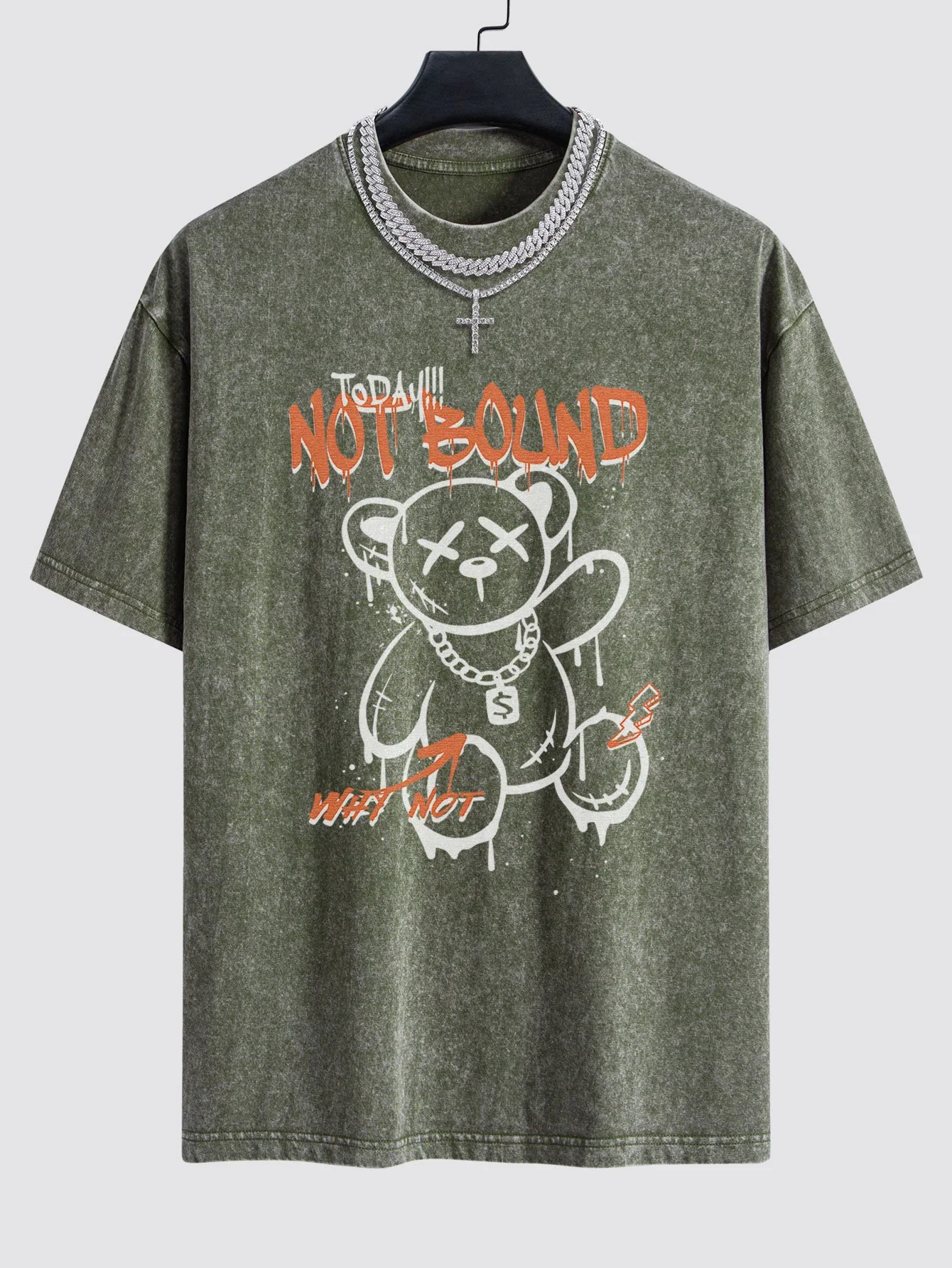Slogan Graffiti Bären Druck Gewaschen Drop Shoulder Oversize T-Shirt - Image 4