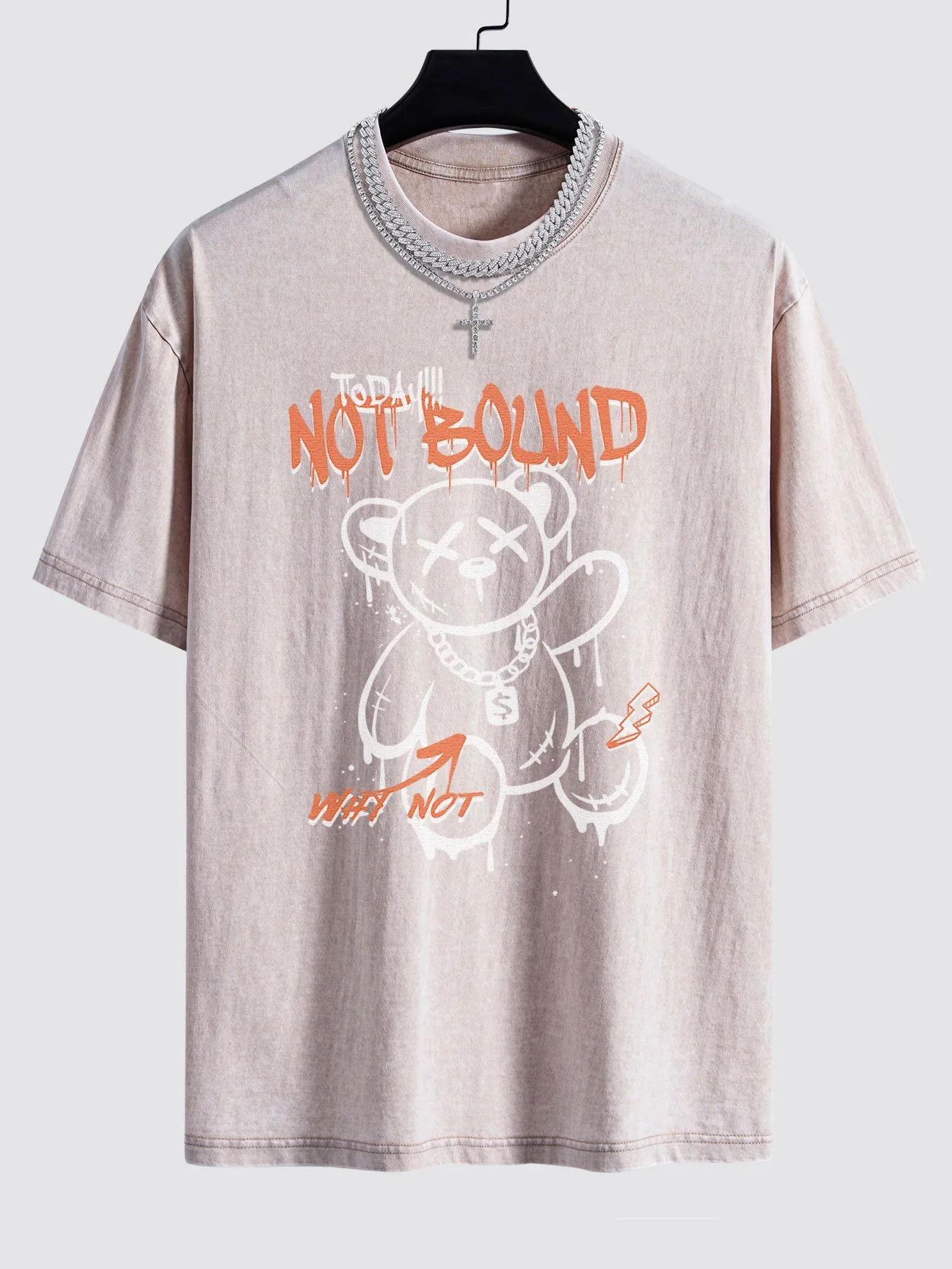 Slogan Graffiti Bären Druck Gewaschen Drop Shoulder Oversize T-Shirt - Image 5