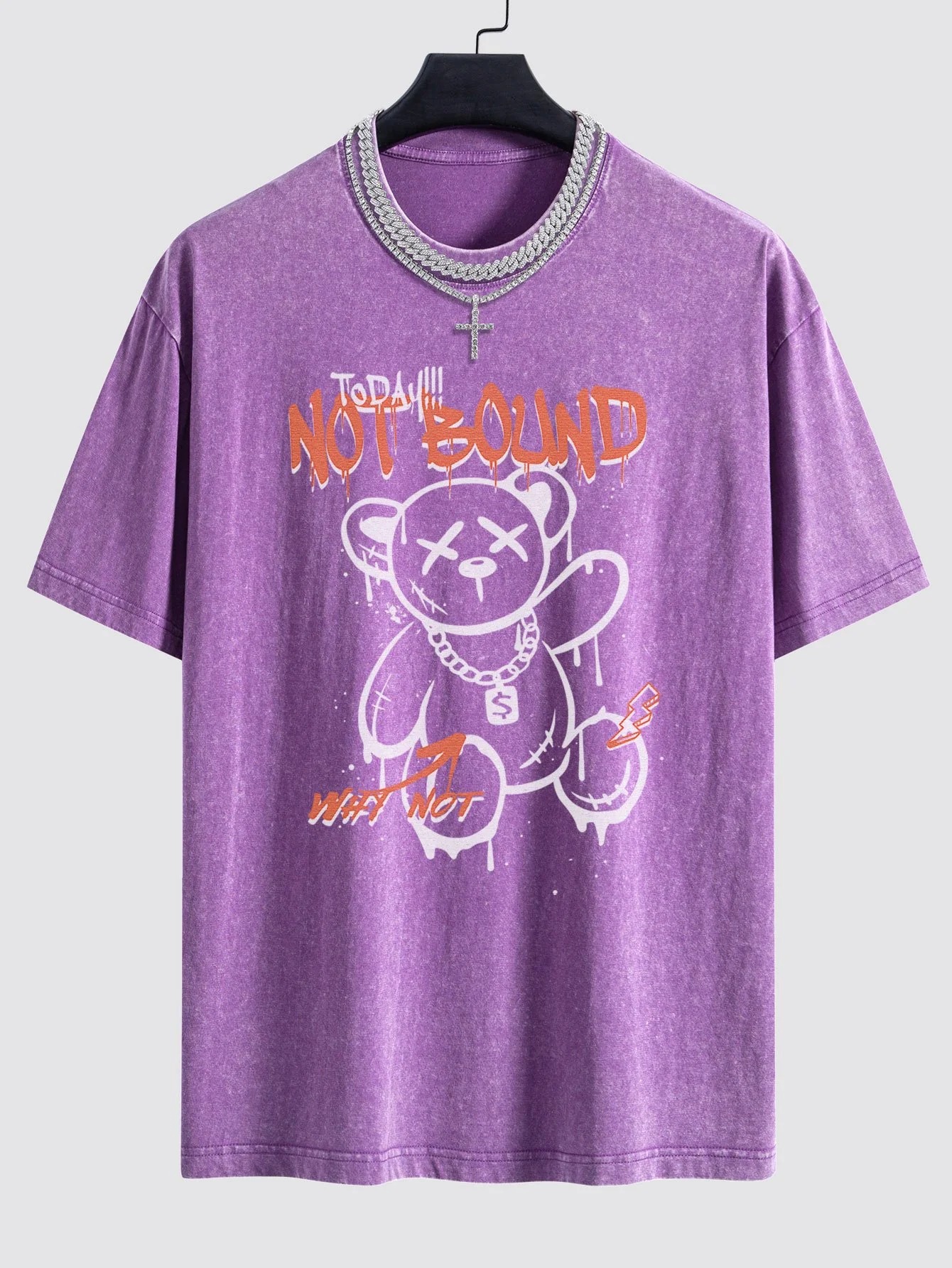 Slogan Graffiti Bären Druck Gewaschen Drop Shoulder Oversize T-Shirt - Image 6