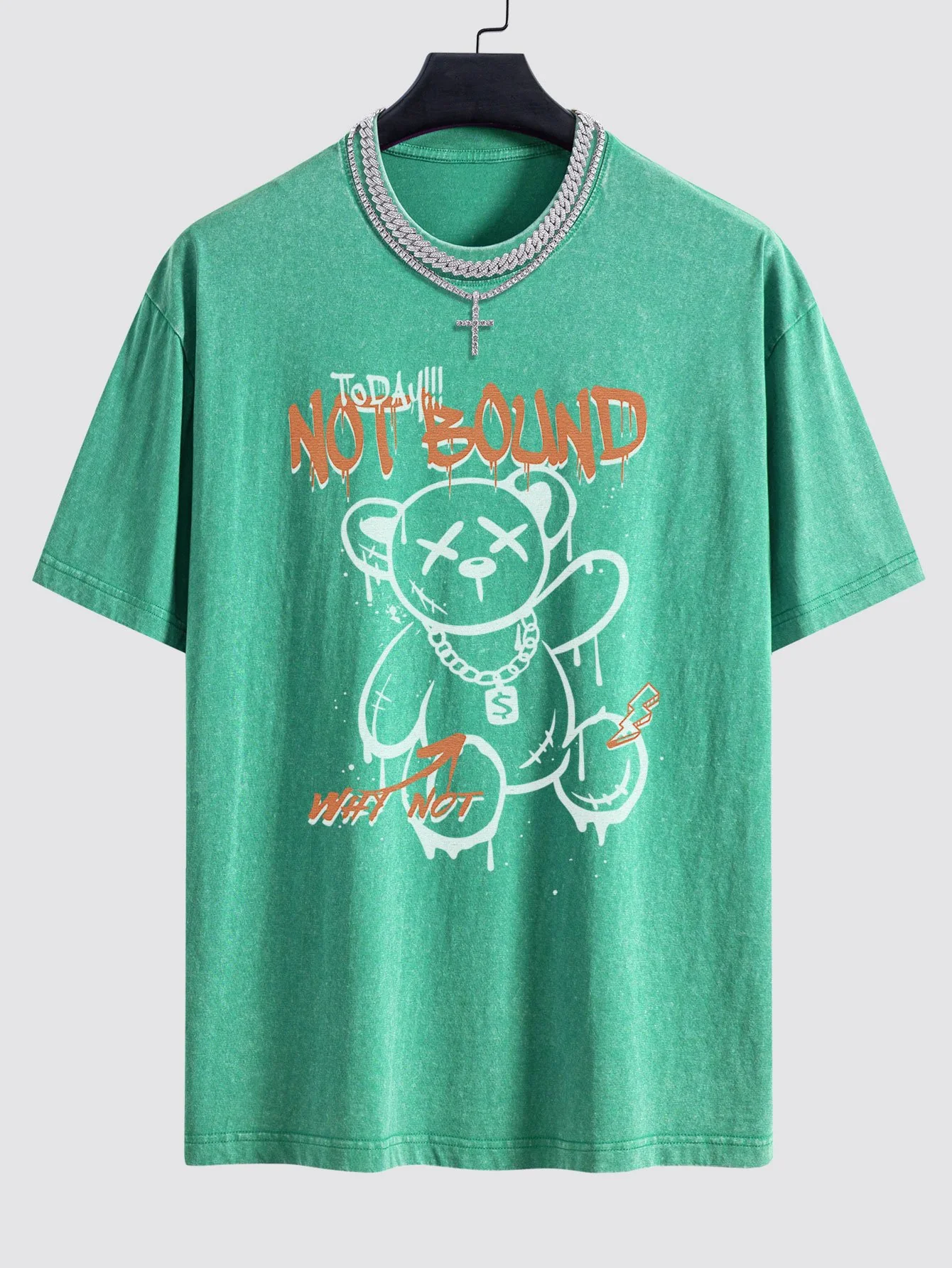 Slogan Graffiti Bären Druck Gewaschen Drop Shoulder Oversize T-Shirt - Image 7